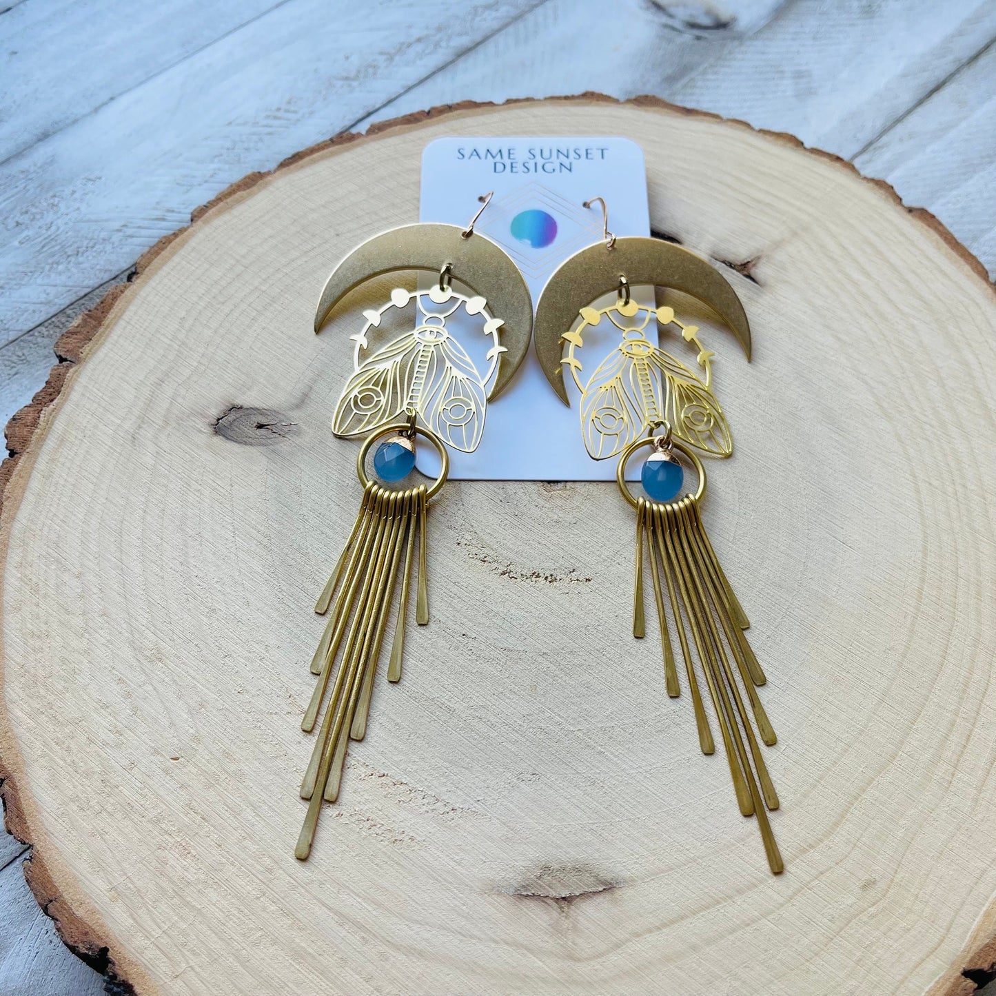 Jade Moth Moon Fringe Earrings