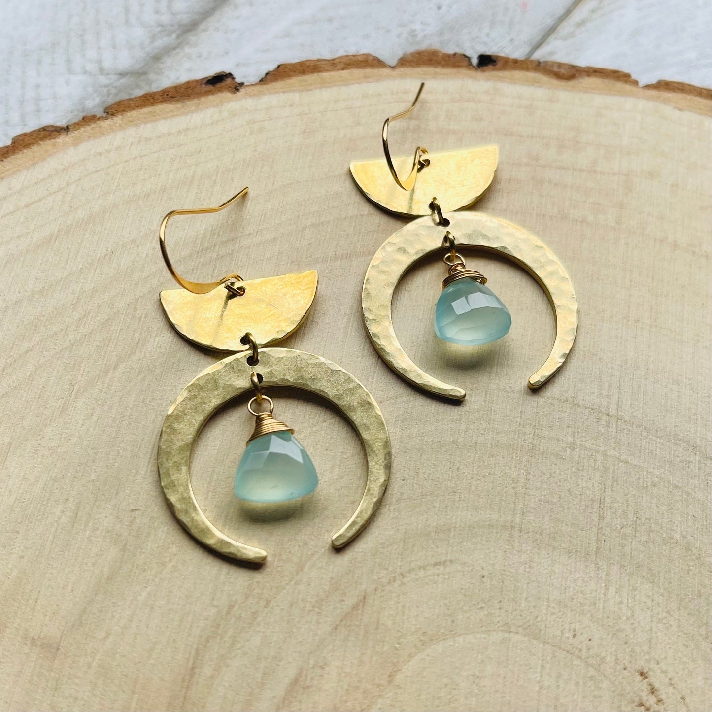 Aqua Chalcedony Moon Earrings