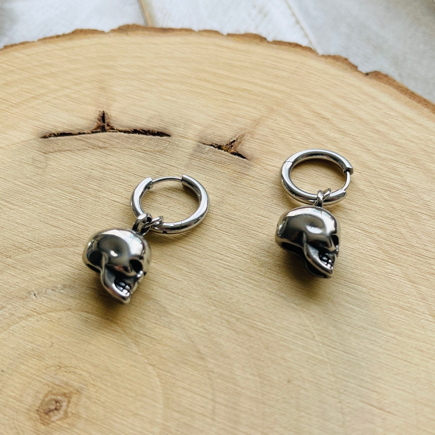 Silver Skull Huggie Hoop Earrings