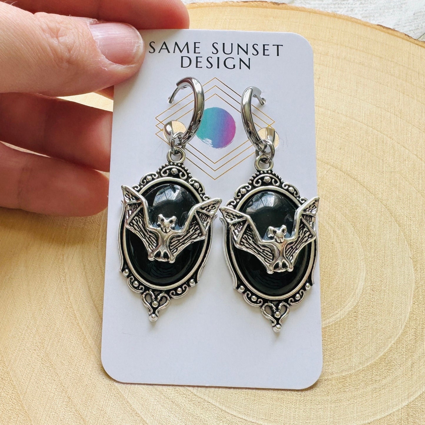 Silver Bat Huggie Hoop Earrings