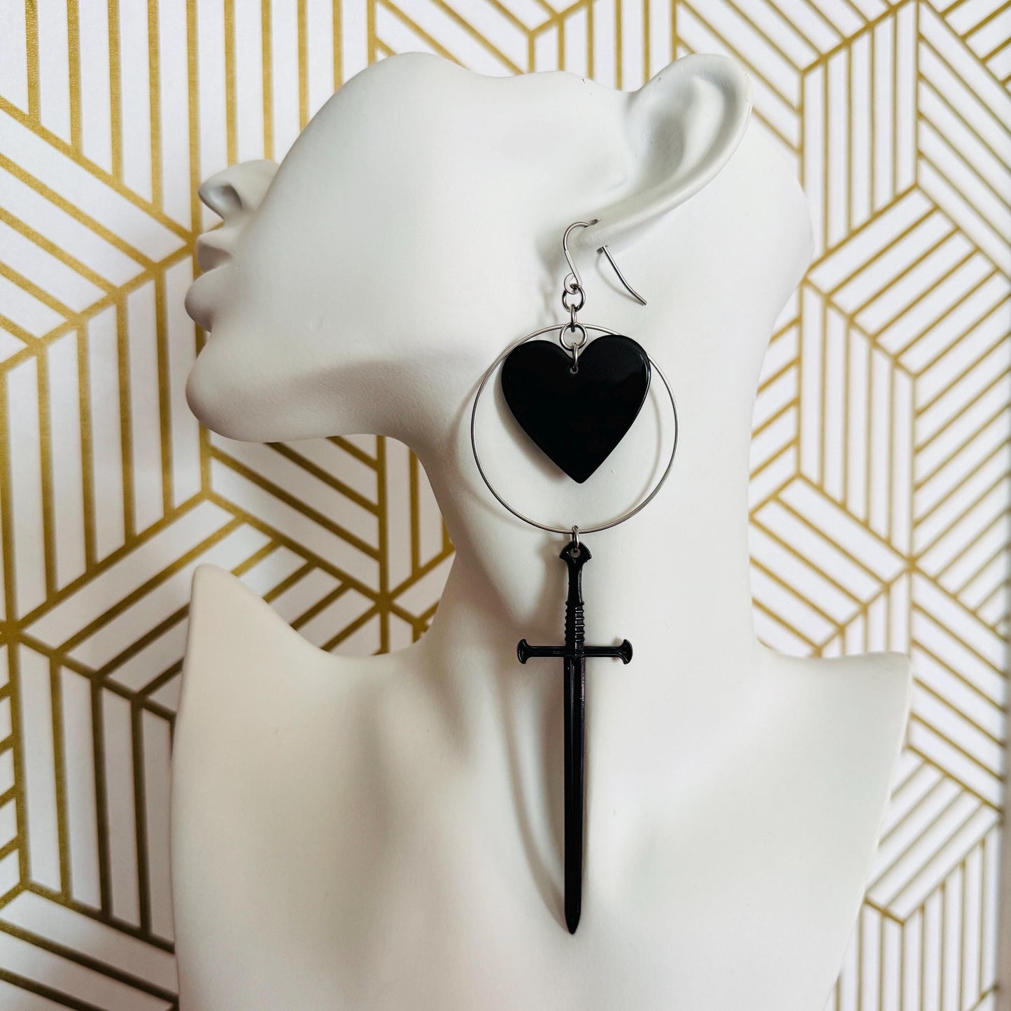 Black Heart Sword Earrings