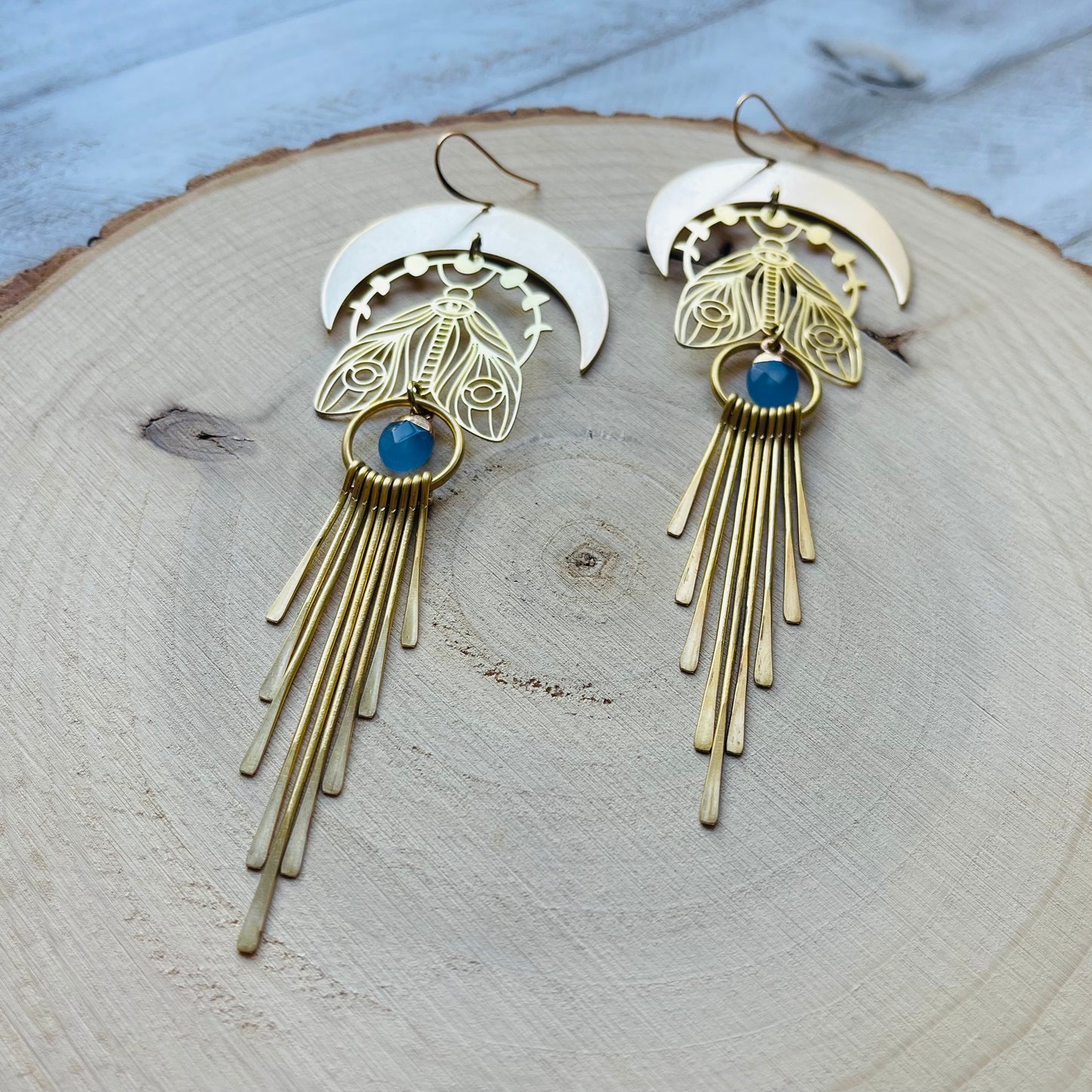 Jade Moth Moon Fringe Earrings