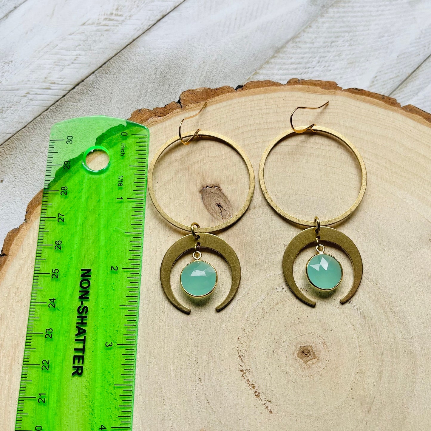 Aqua Chalcedony Moon Hoop Earrings