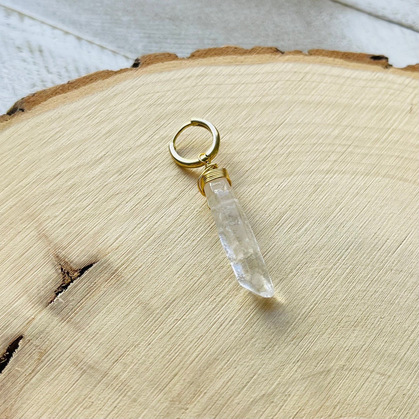 Quartz Crystal SIngle Huggie Hoop Earring