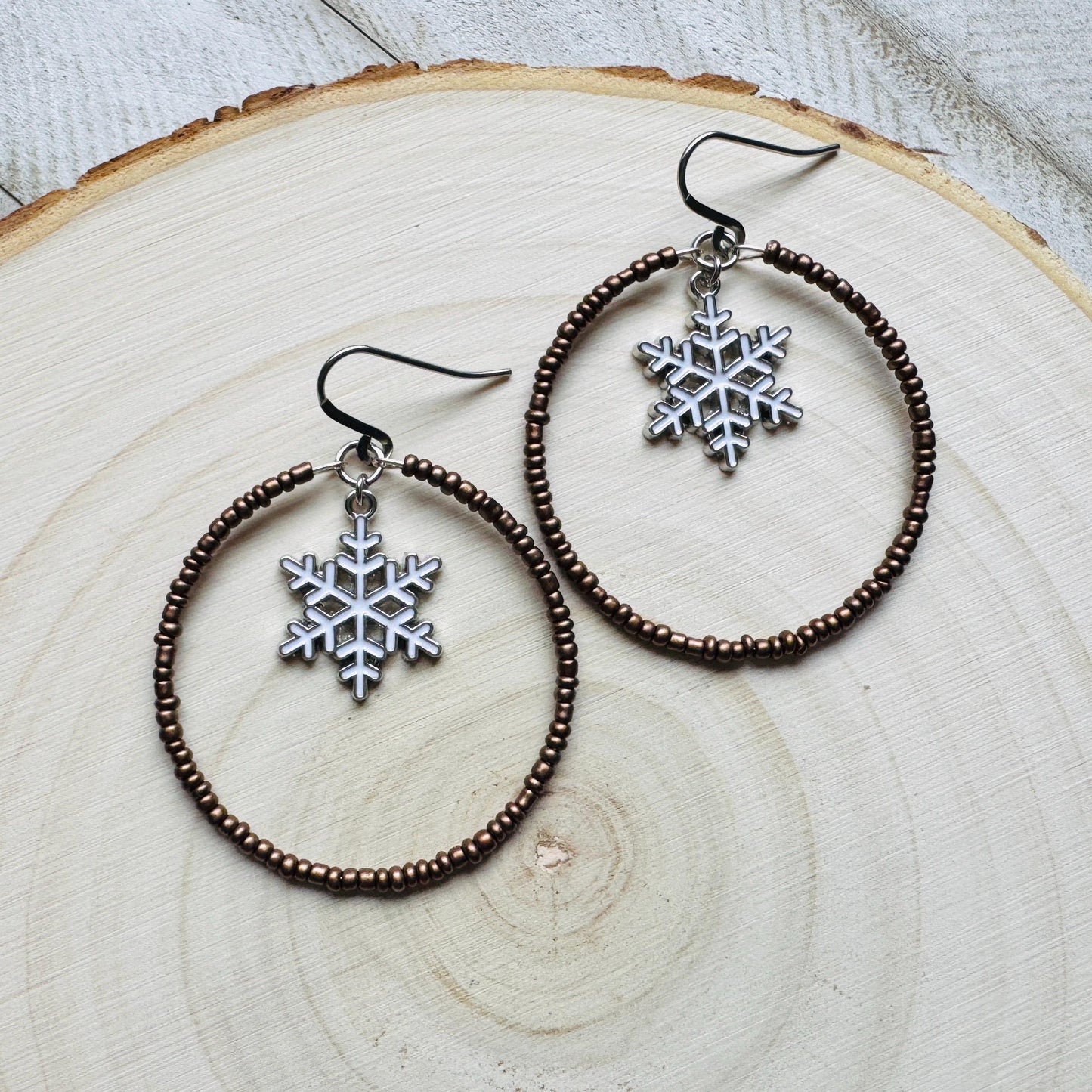 Snowflake Beaded Hoop Earrings