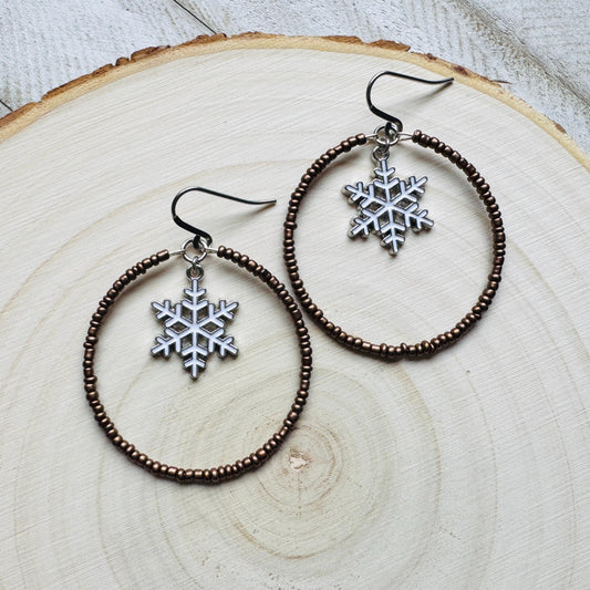 Snowflake Beaded Hoop Earrings