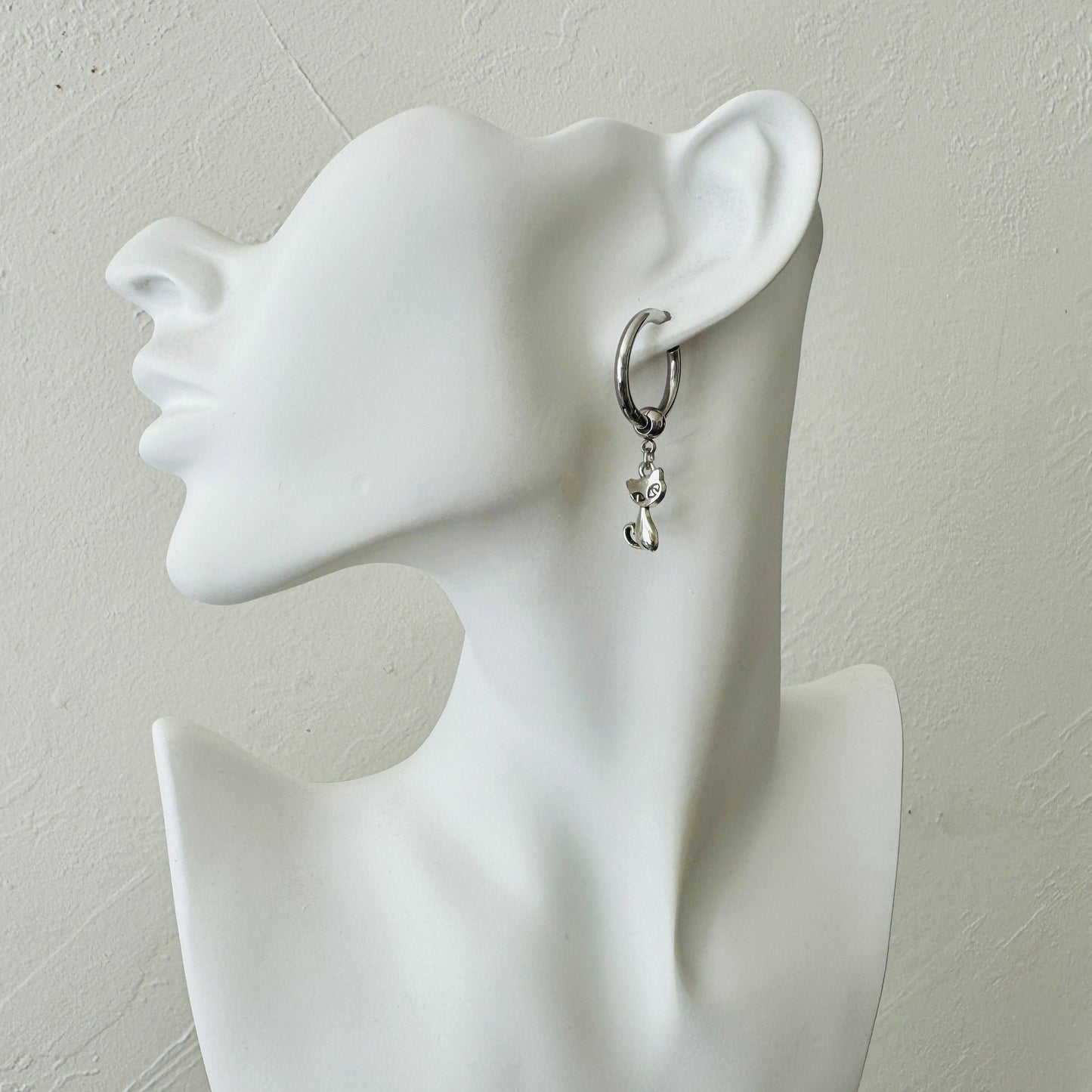 Silver Cat Huggie Hoop Earrings