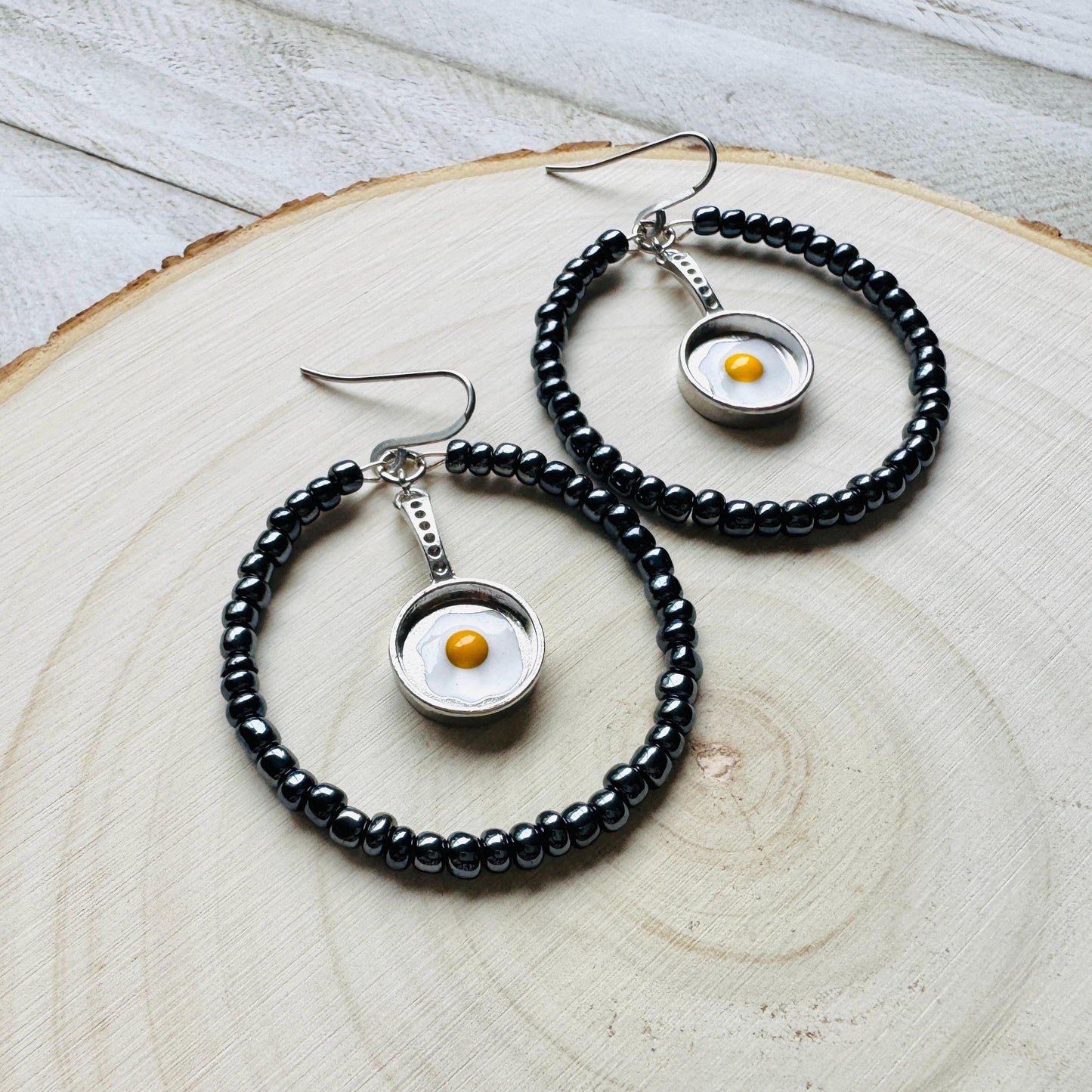 Fried Egg Beaded Hoop Earrings