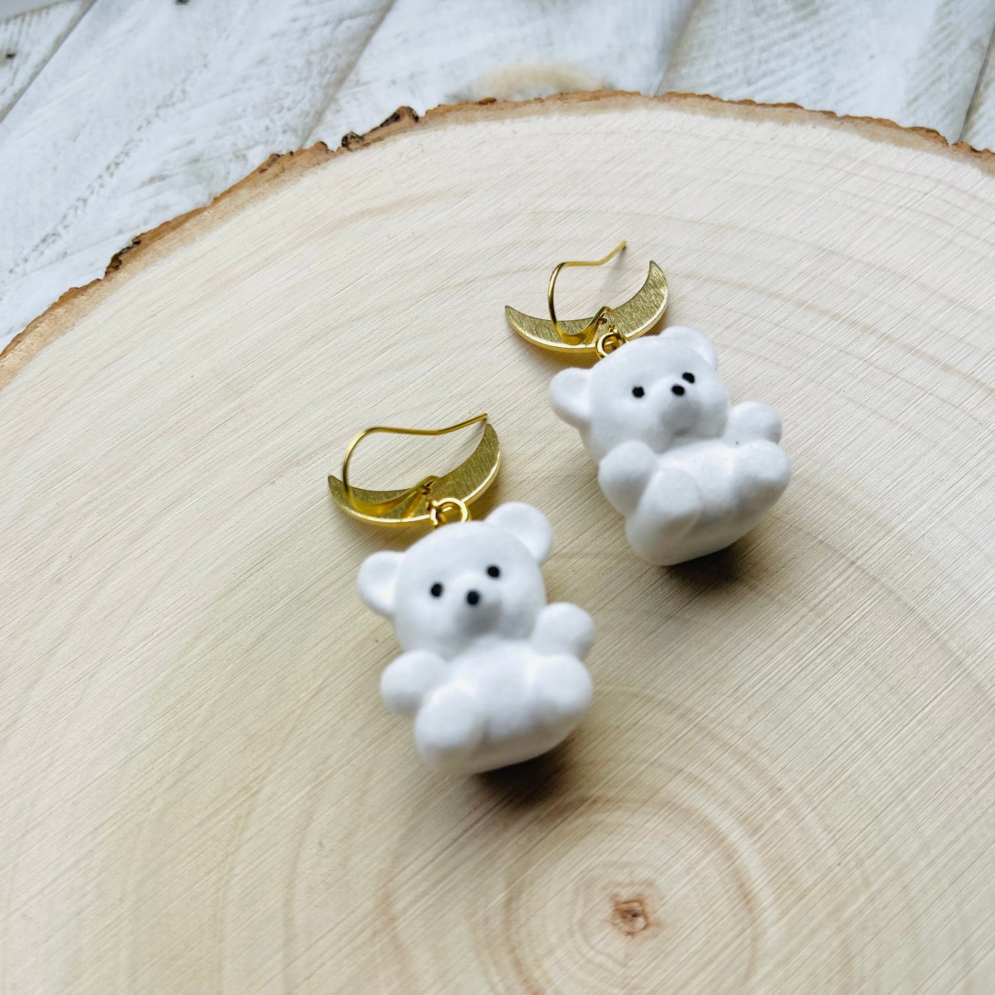 Teddy Bear Moon Earrings