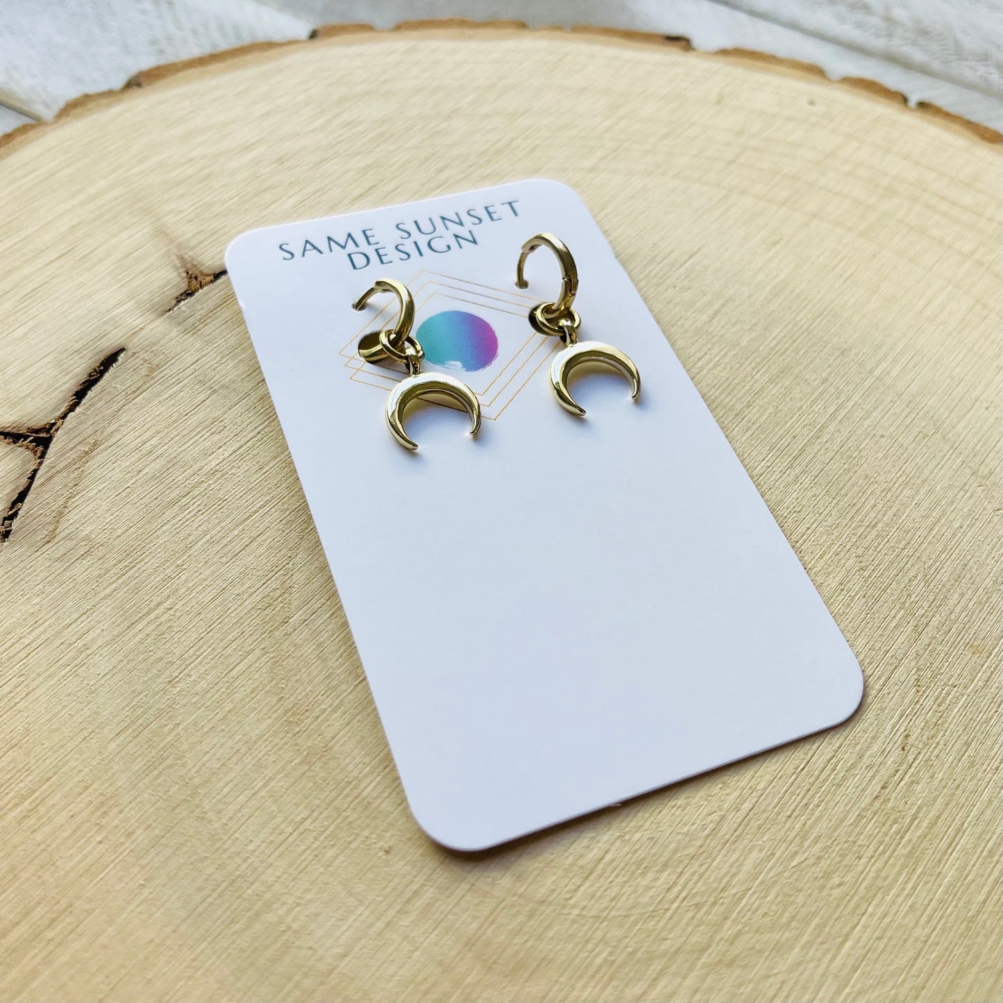 Brass Moon Huggie Hoop Earrings