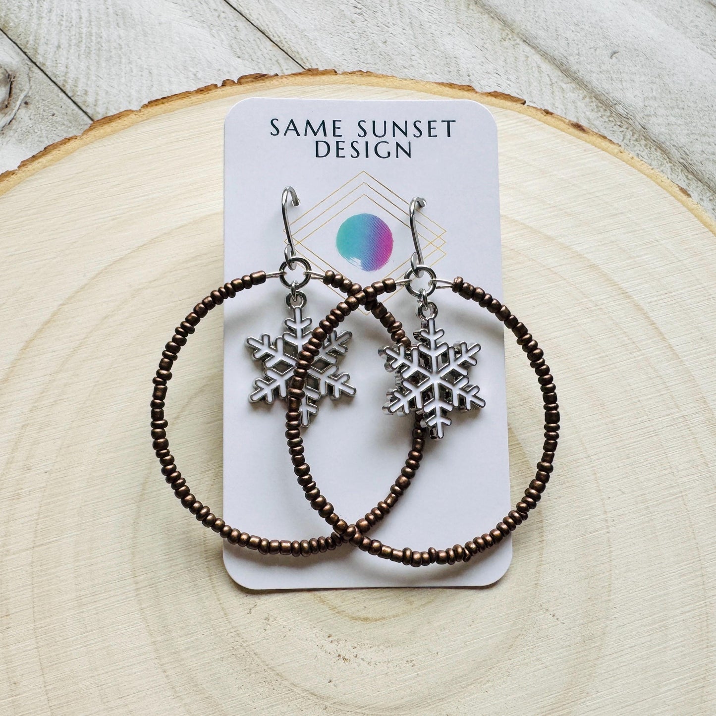 Snowflake Beaded Hoop Earrings