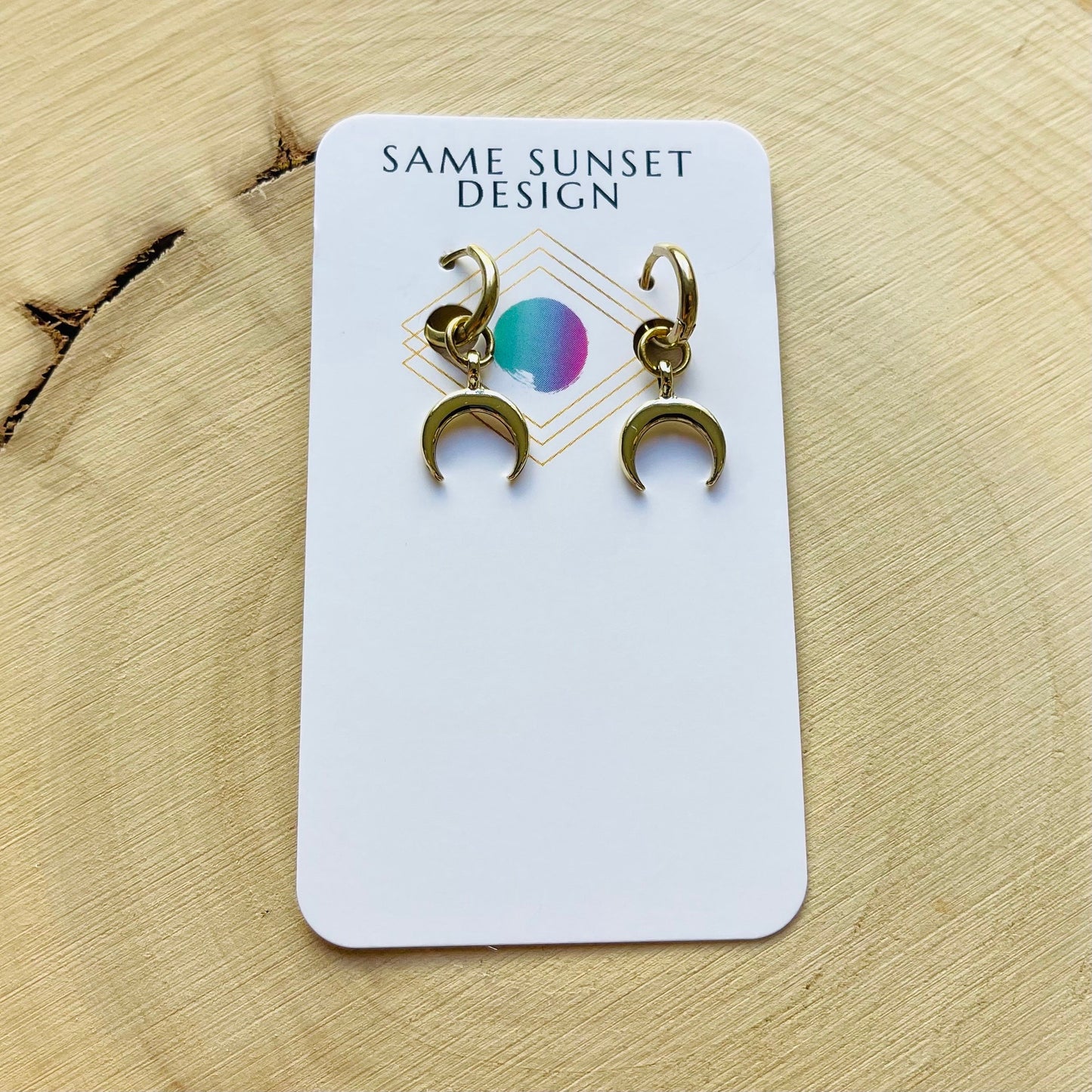 Brass Moon Huggie Hoop Earrings