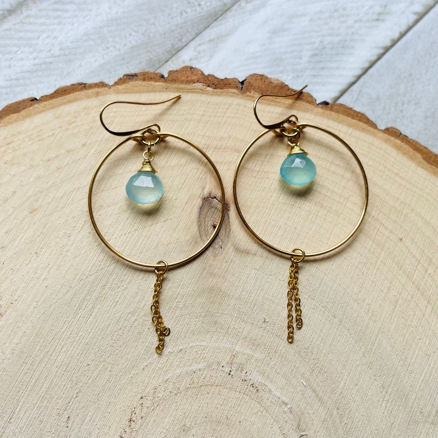 Aqua Chalcedony Hoop Earrings