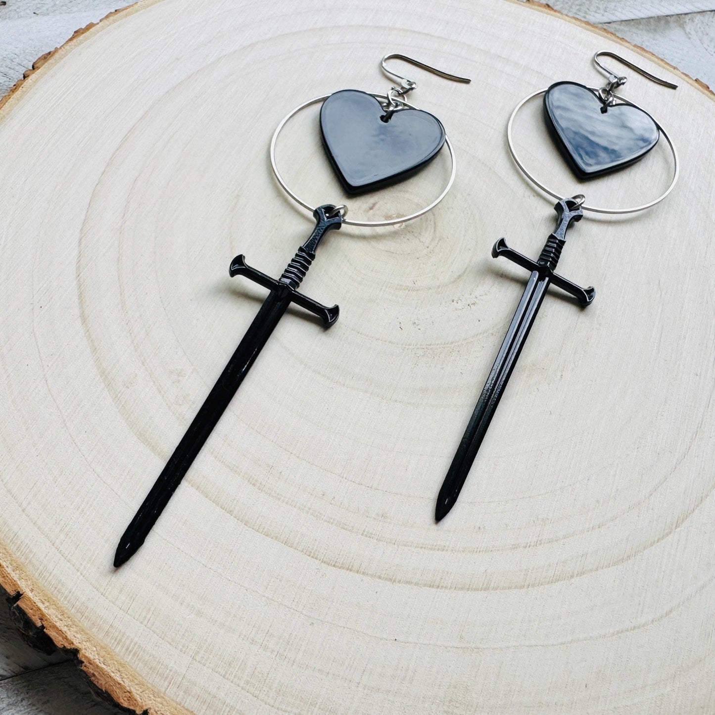 Black Heart Sword Earrings