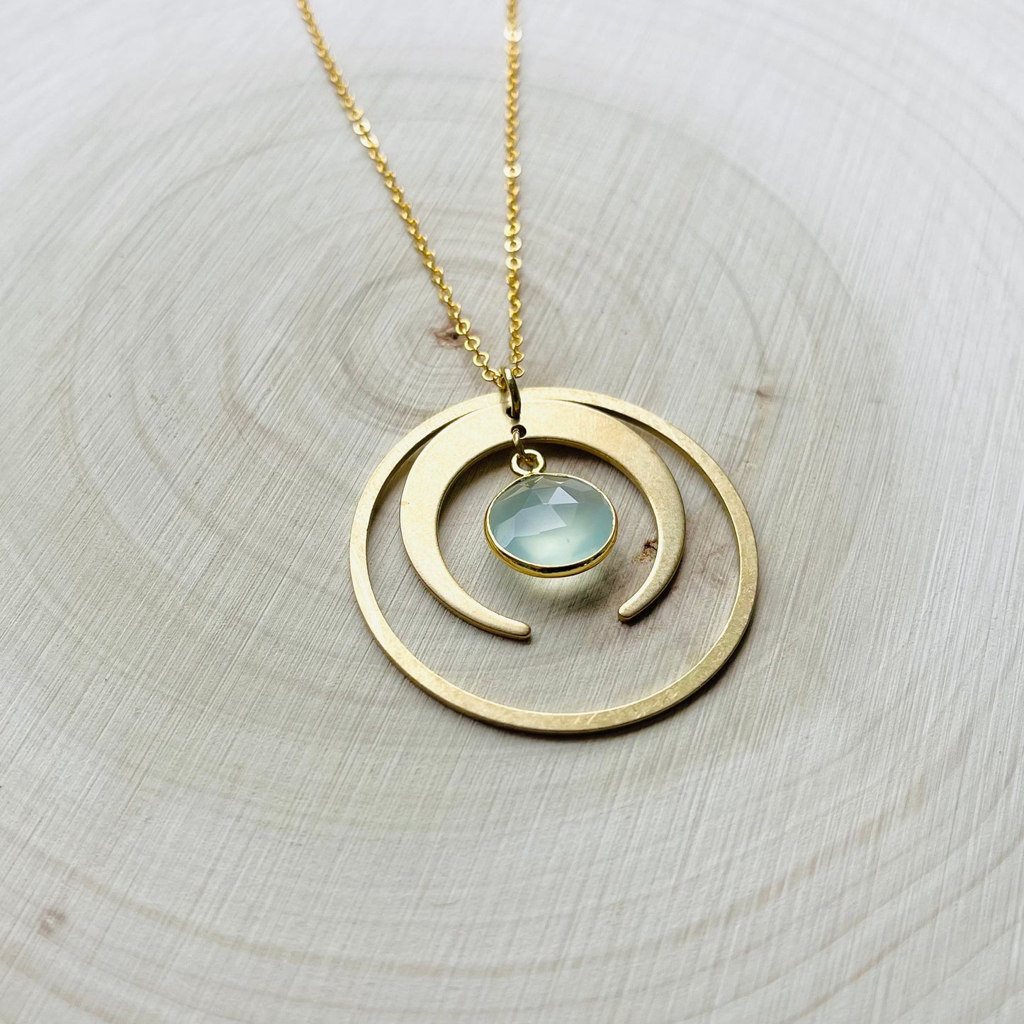 Aqua Chalcedony Moon Necklace
