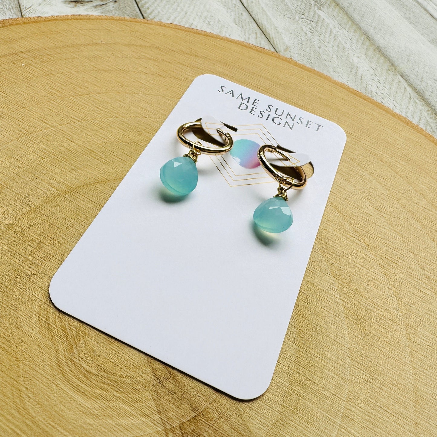 Aqua Chalcedony Huggie Hoop Earrings