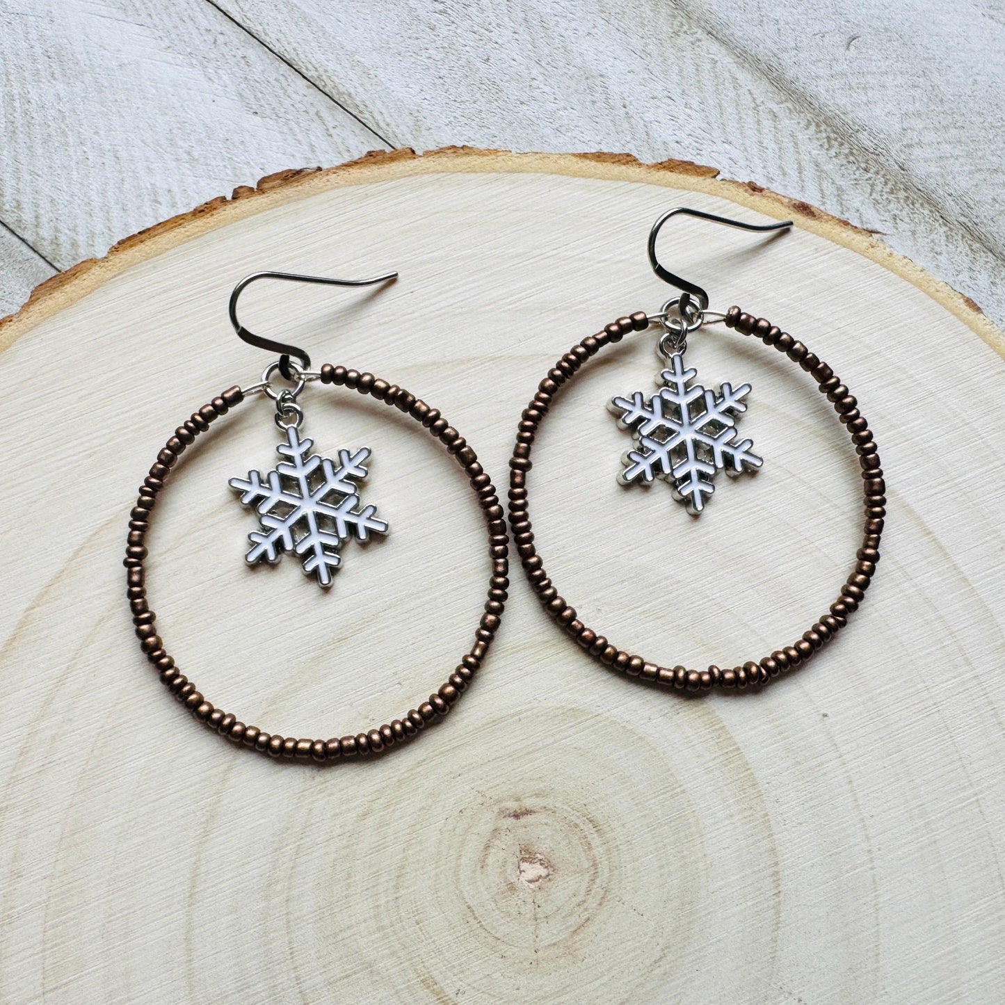 Snowflake Beaded Hoop Earrings