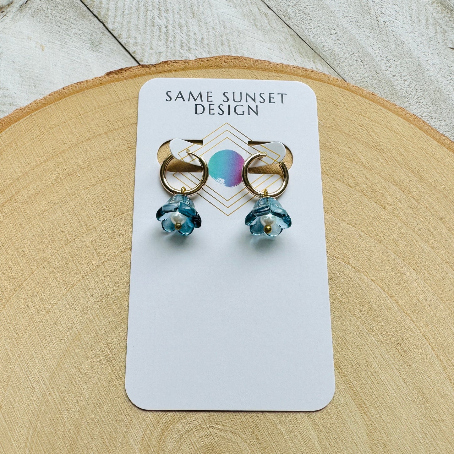 Flower Pearl Huggie Hoop Earrings
