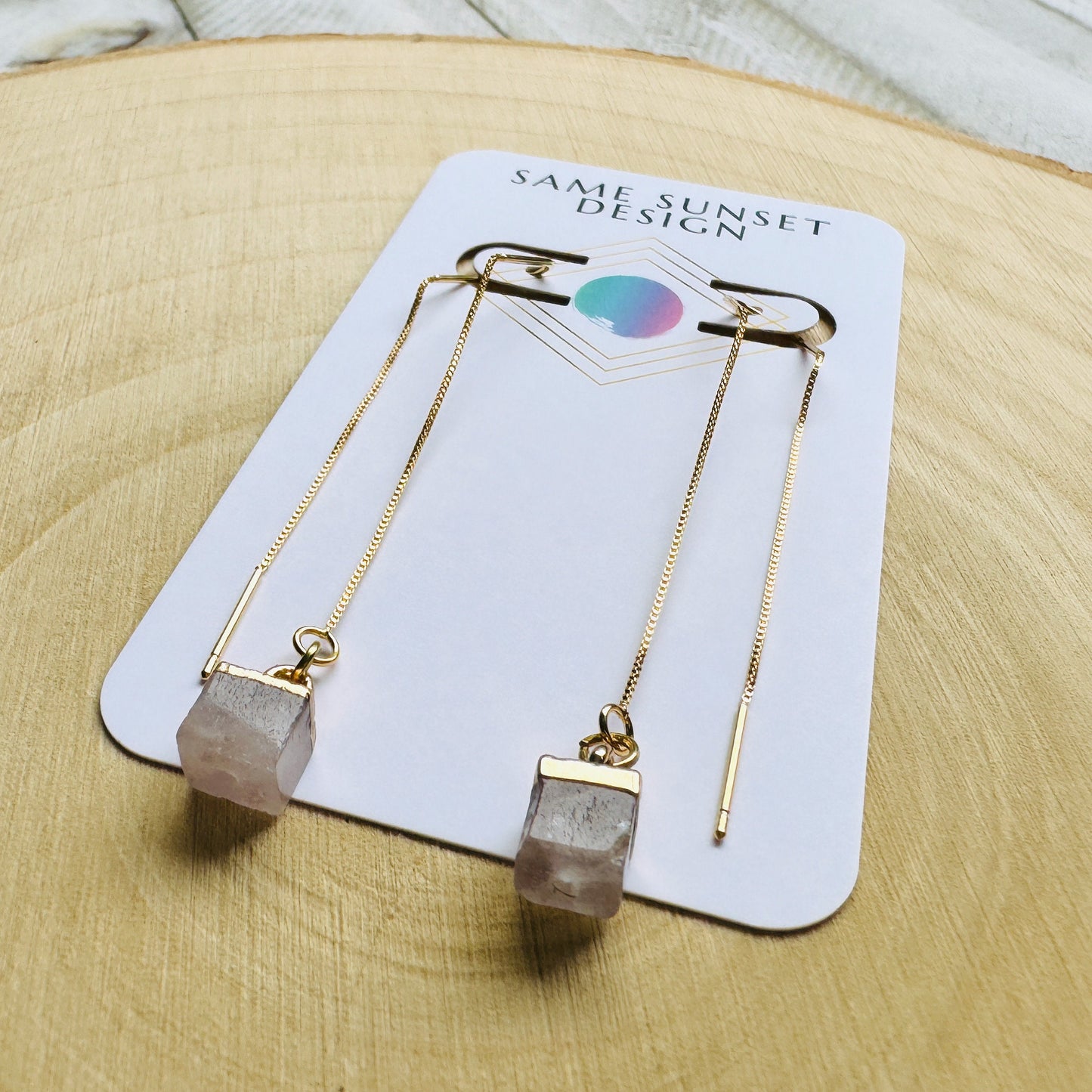 Rose Quartz Threader Earrings