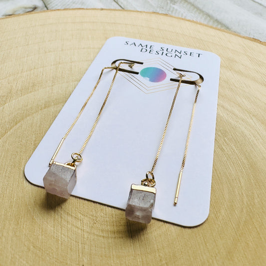 Rose Quartz Threader Earrings
