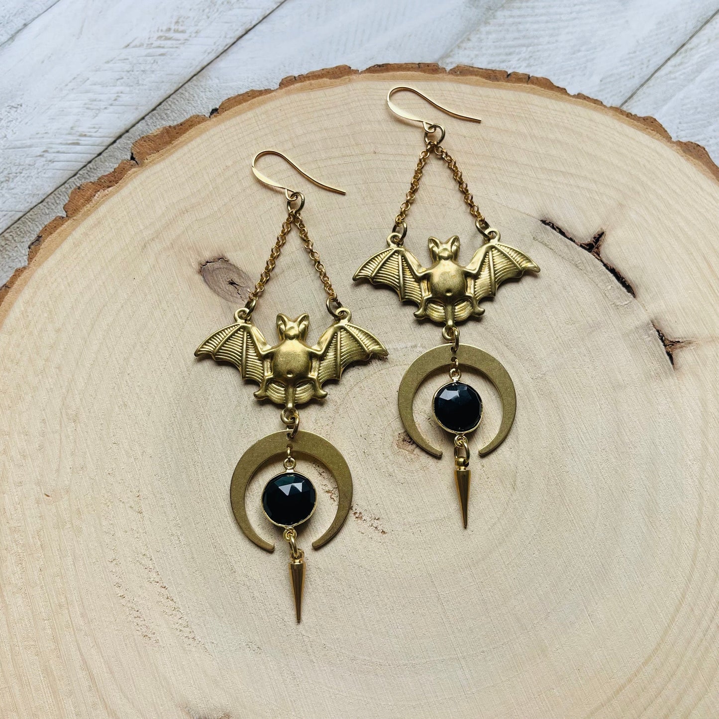 Onyx Bat Moon Earrings