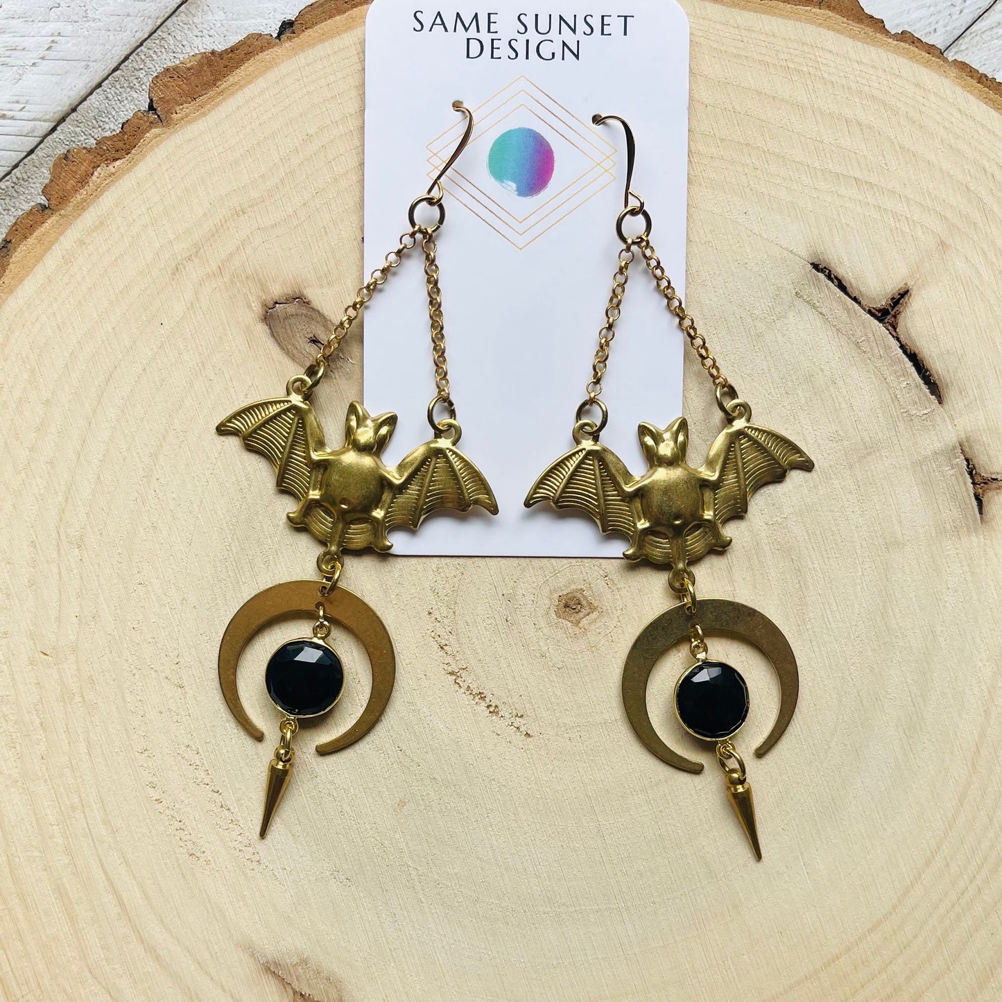 Onyx Bat Moon Earrings