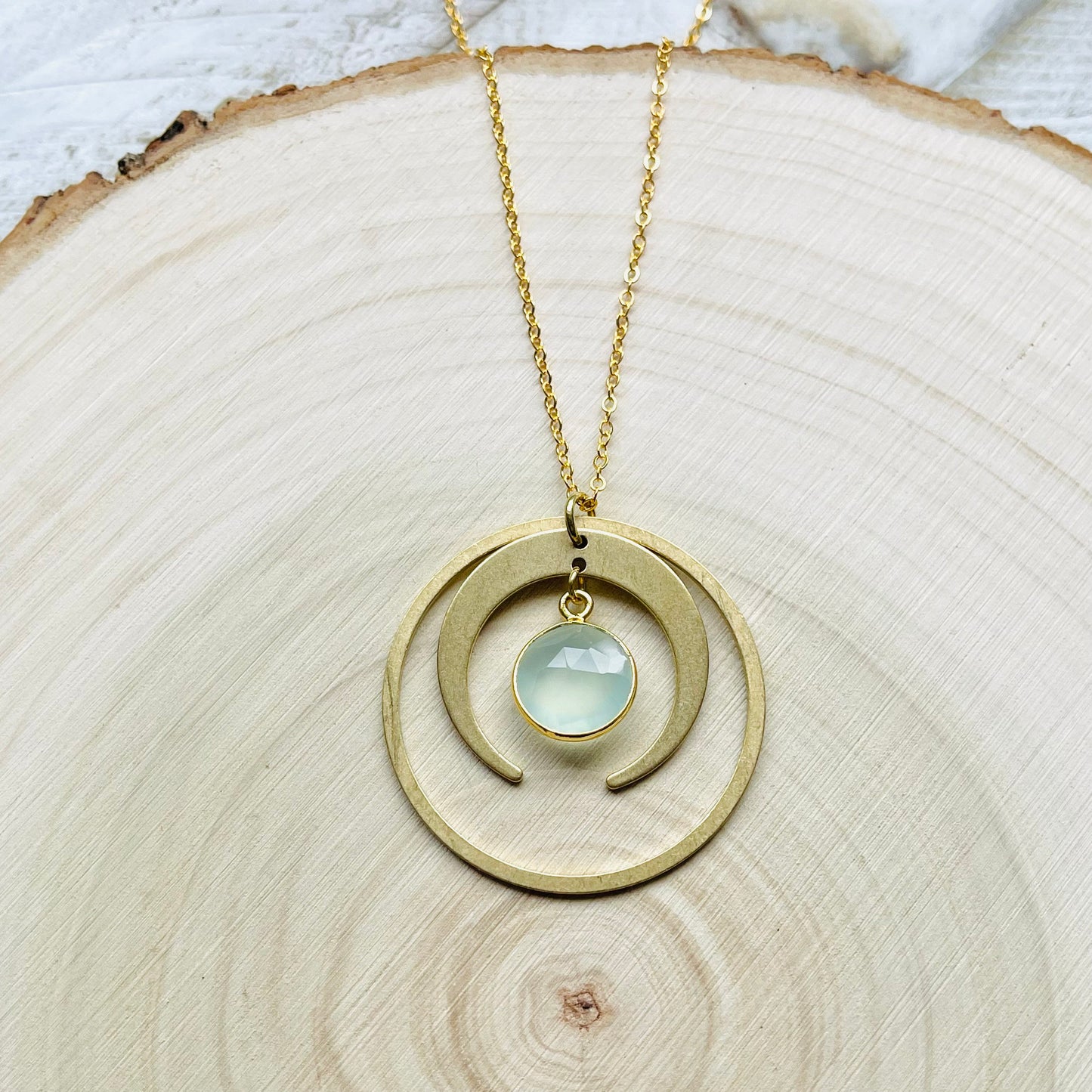 Aqua Chalcedony Moon Necklace