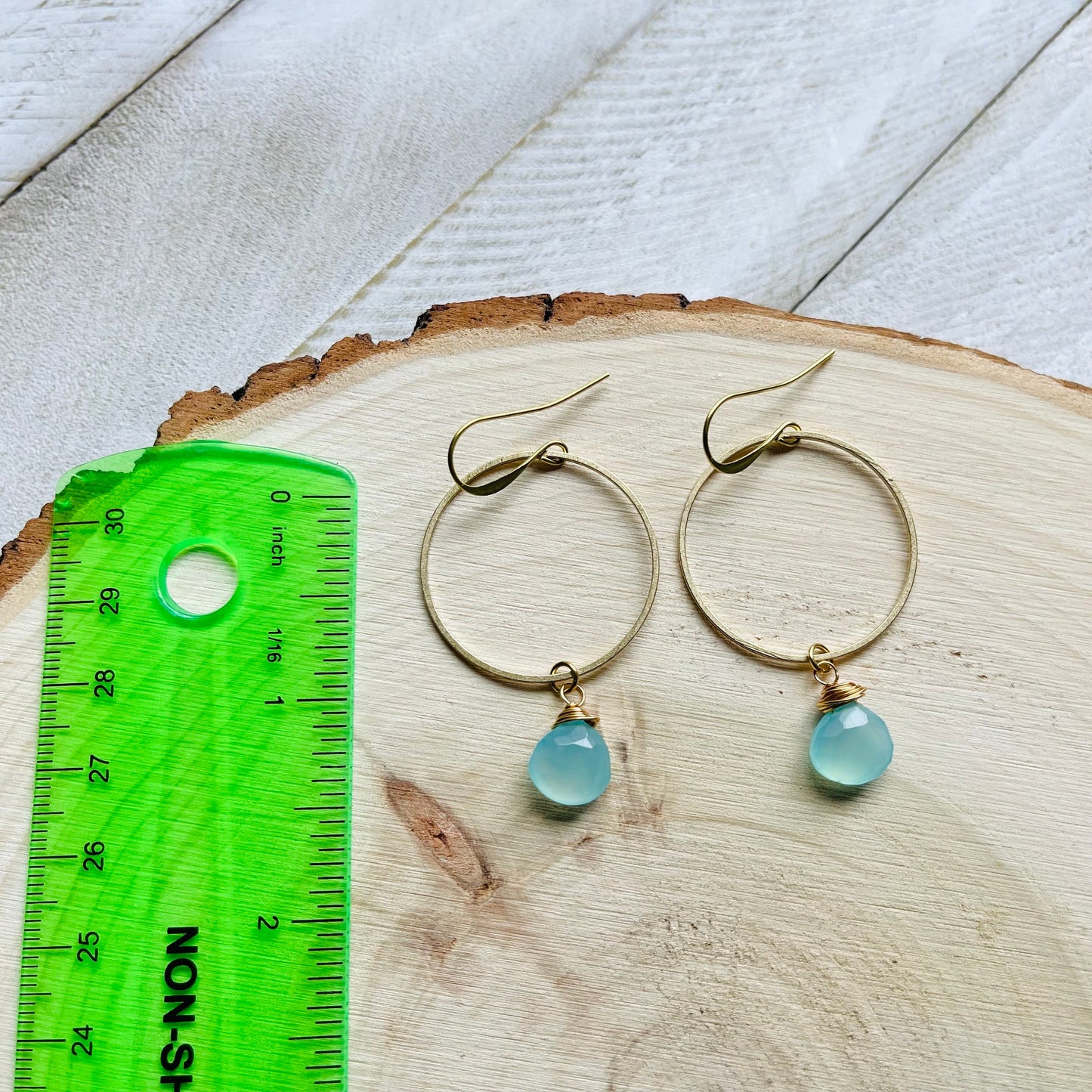 Aqua Chalcedony Hoop Earrings