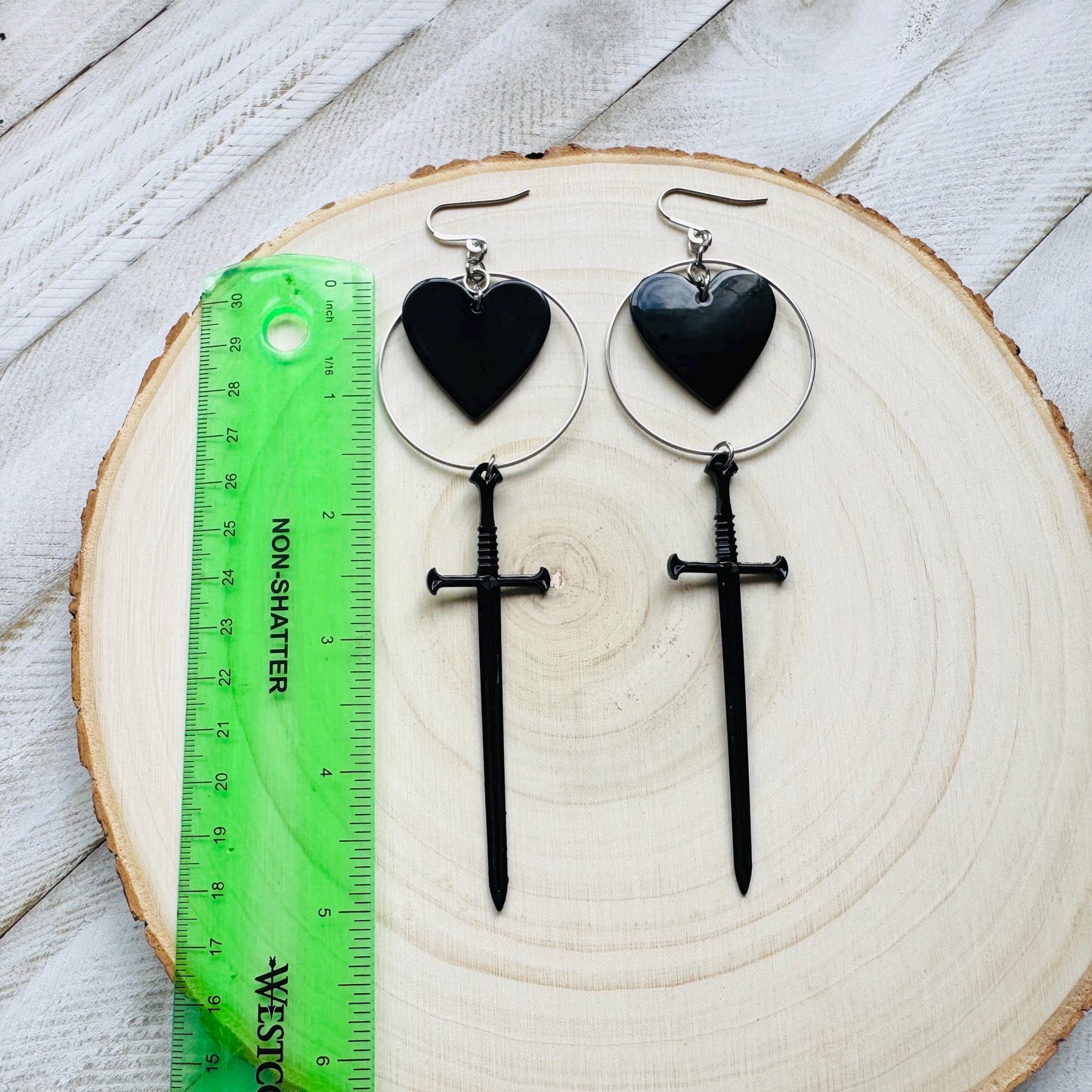 Black Heart Sword Earrings