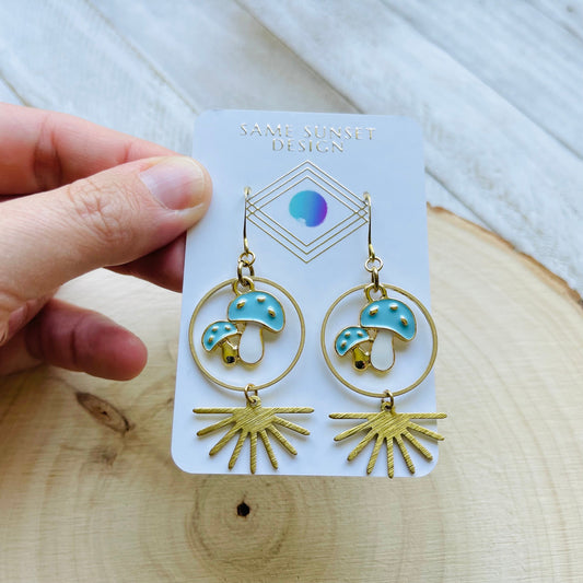 Blue Mushroom Earrings