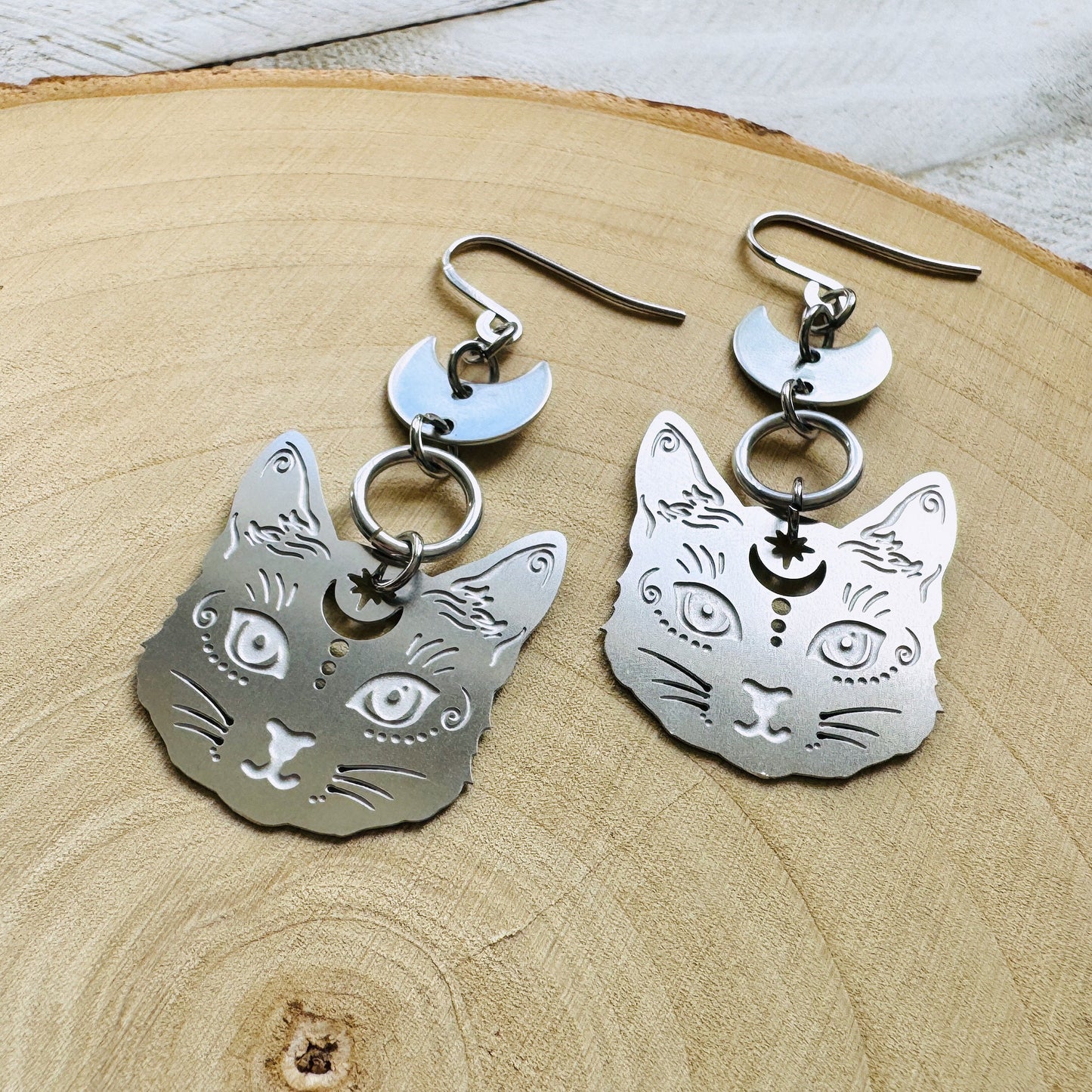 Stainless Steel Cat Earrings
