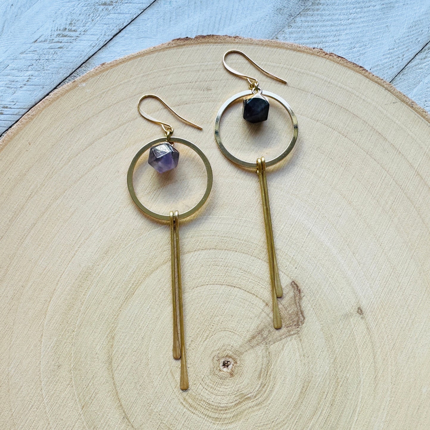 Amethyst Hoop Fringe Earrings