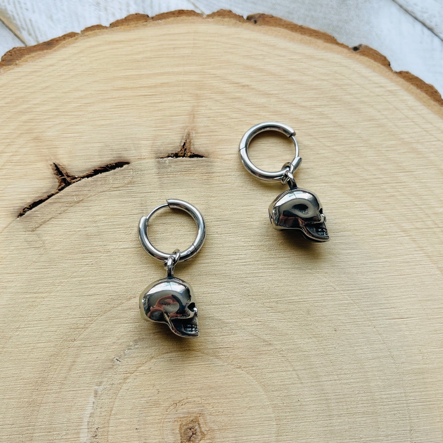 Silver Skull Huggie Hoop Earrings
