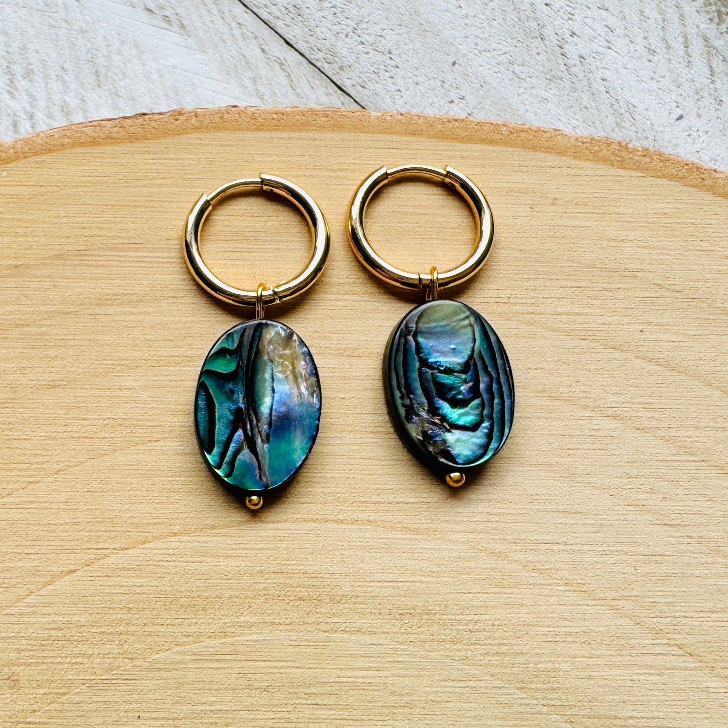 Abalone Huggie Hoop Earrings