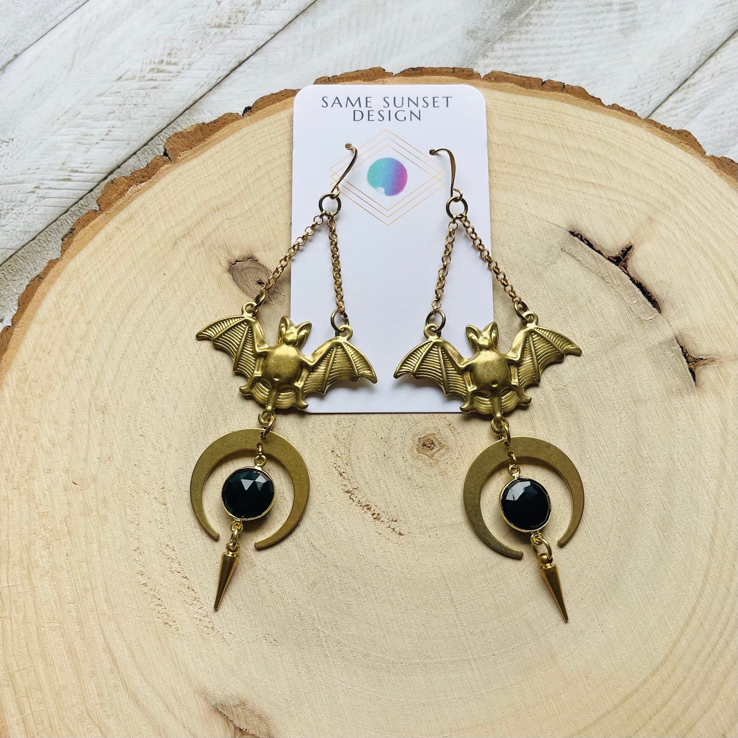 Onyx Bat Moon Earrings