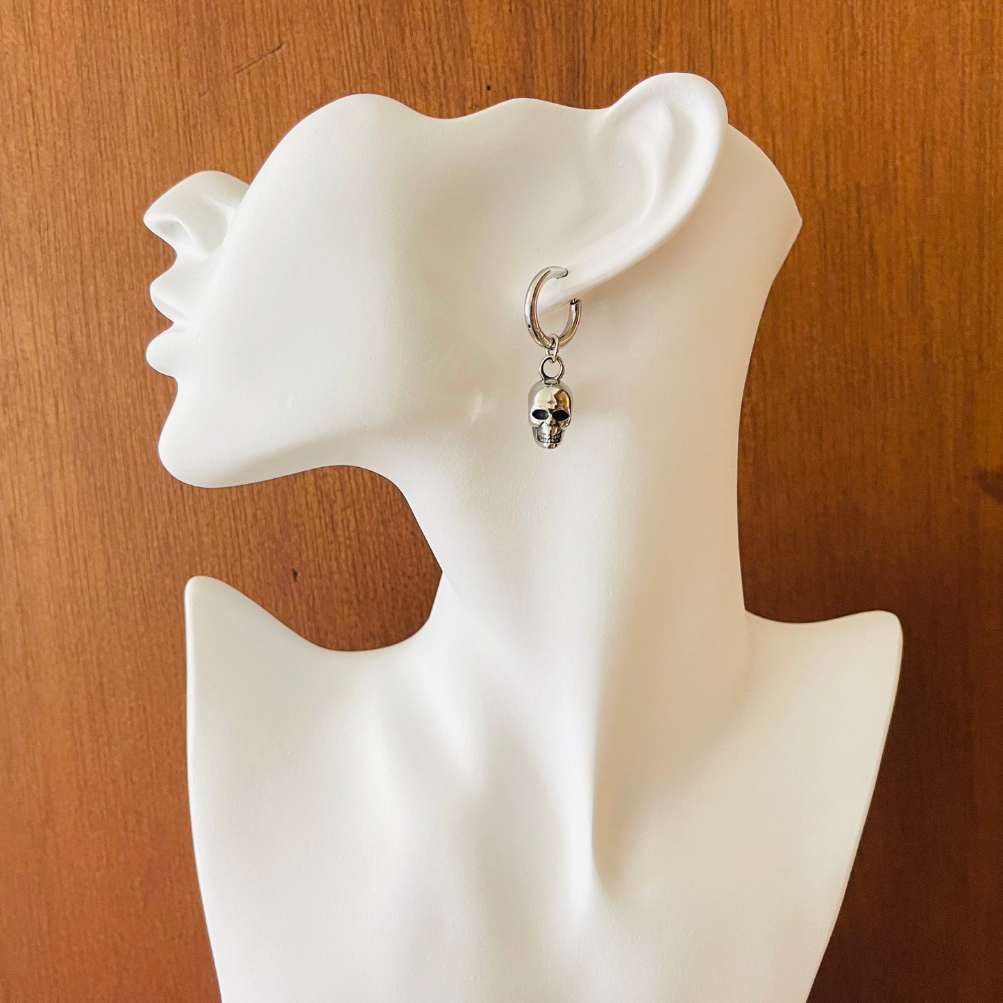 Silver Skull Huggie Hoop Earrings