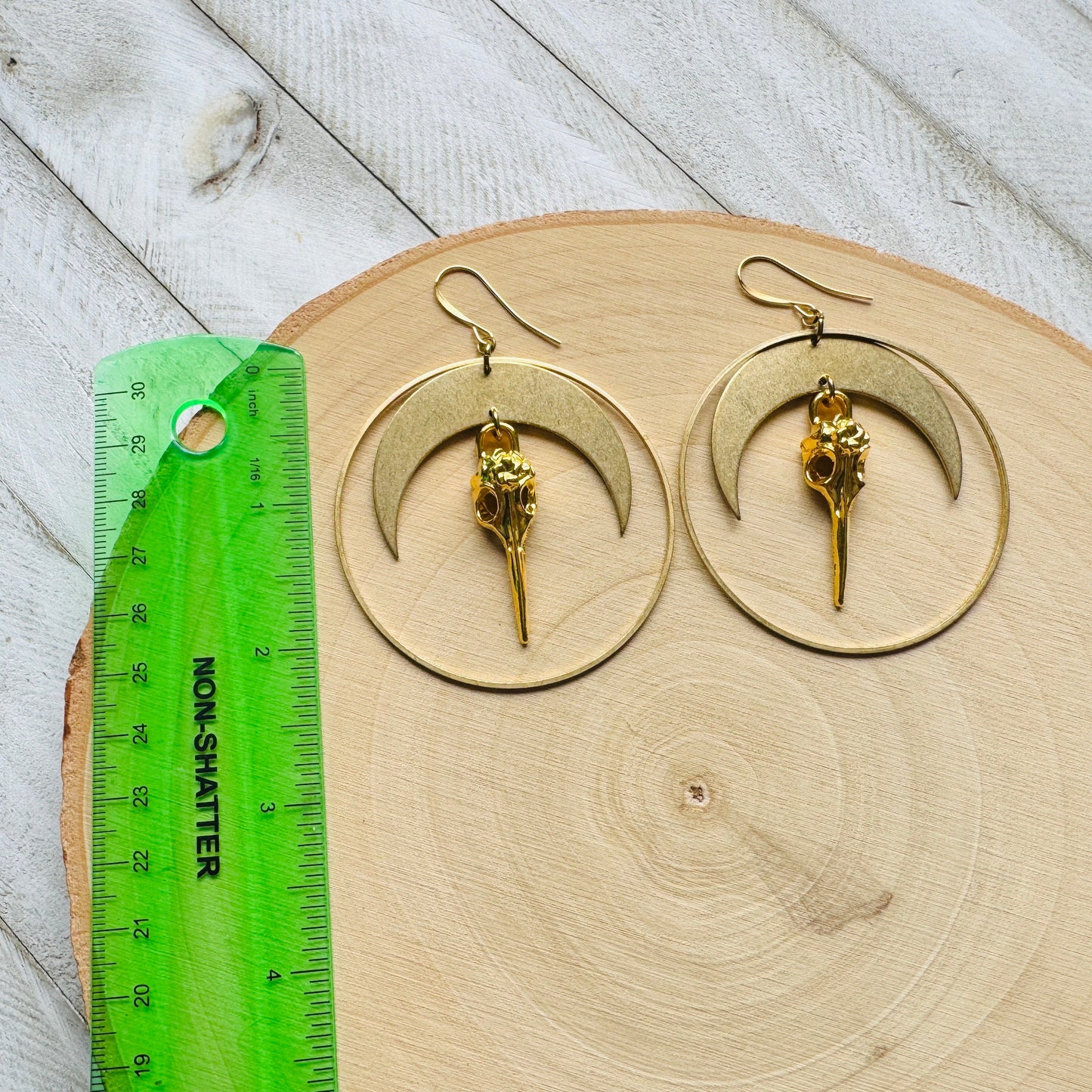 Bird Skull Moon Earrings