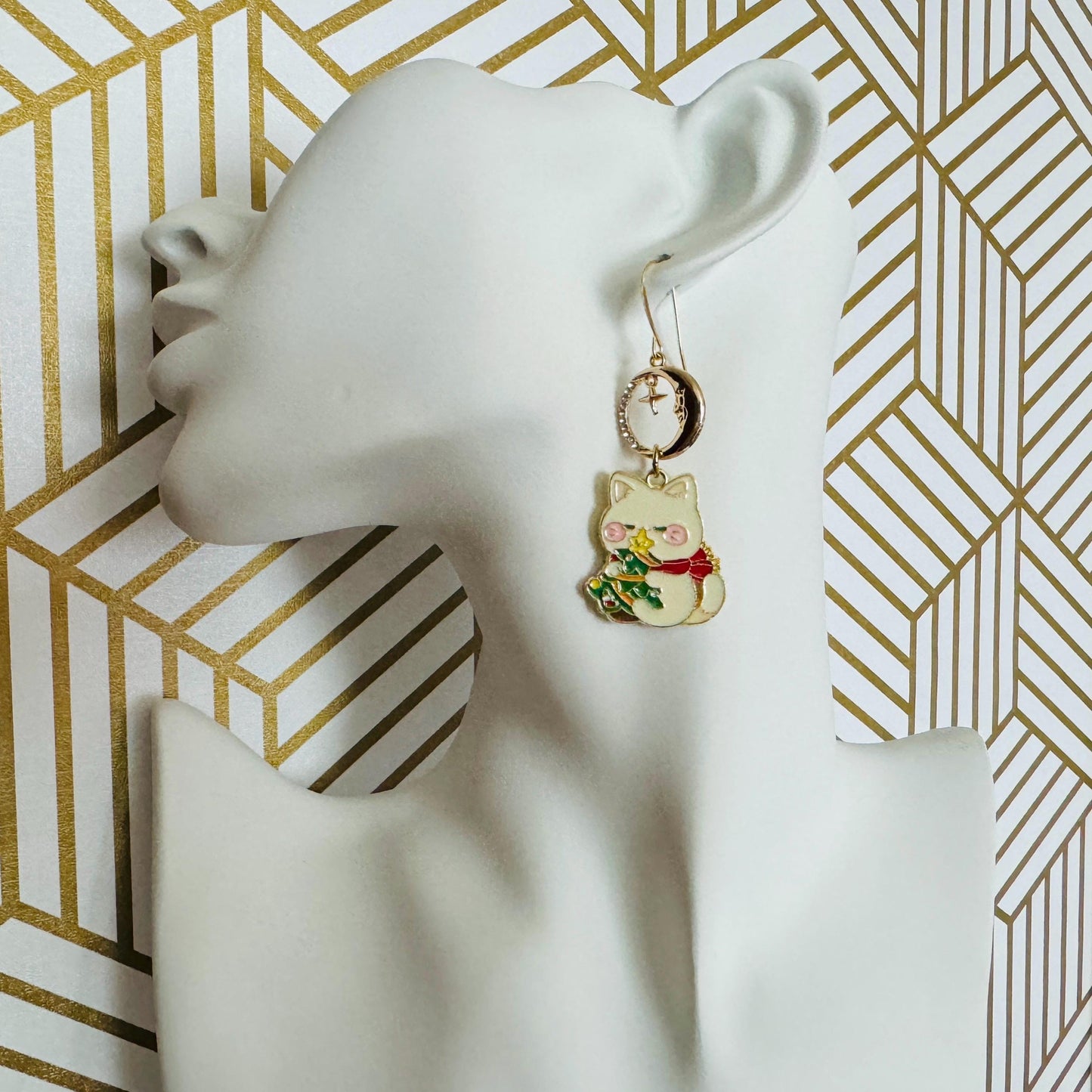 Christmas Cat Moon Earrings