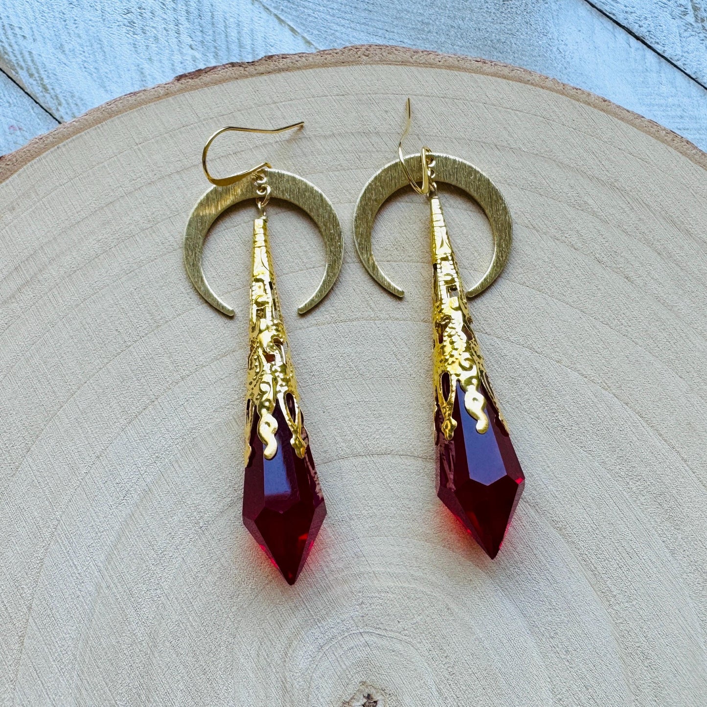 Red Crystal Moon Earrings