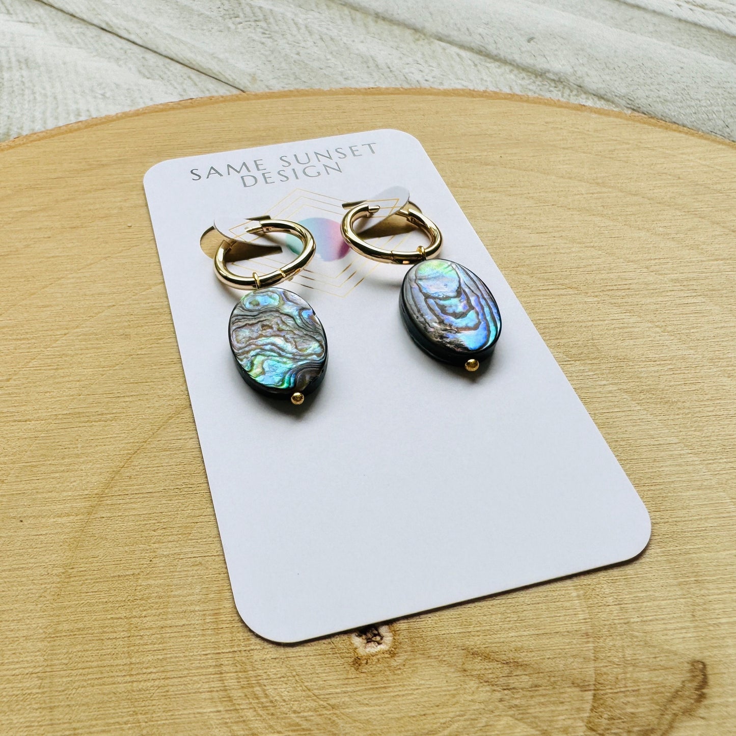 Abalone Huggie Hoop Earrings