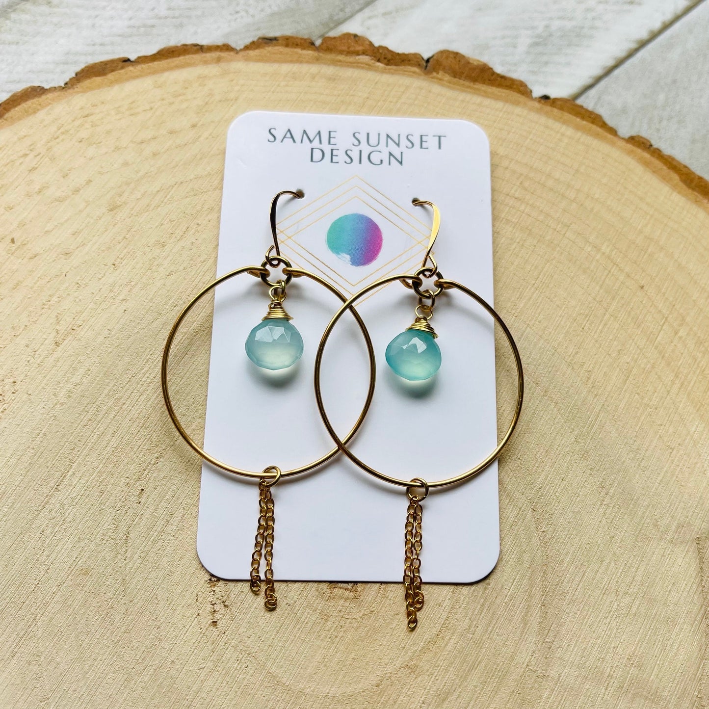 Aqua Chalcedony Hoop Earrings