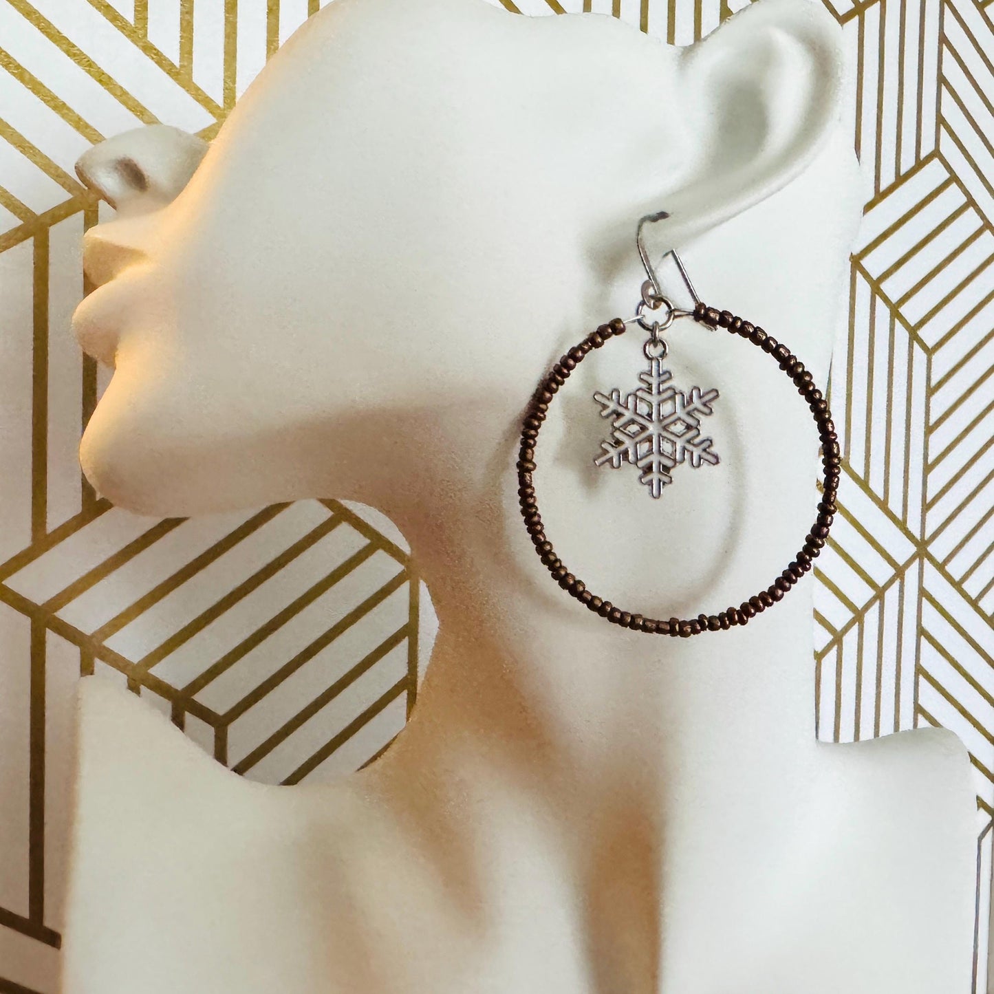 Snowflake Beaded Hoop Earrings