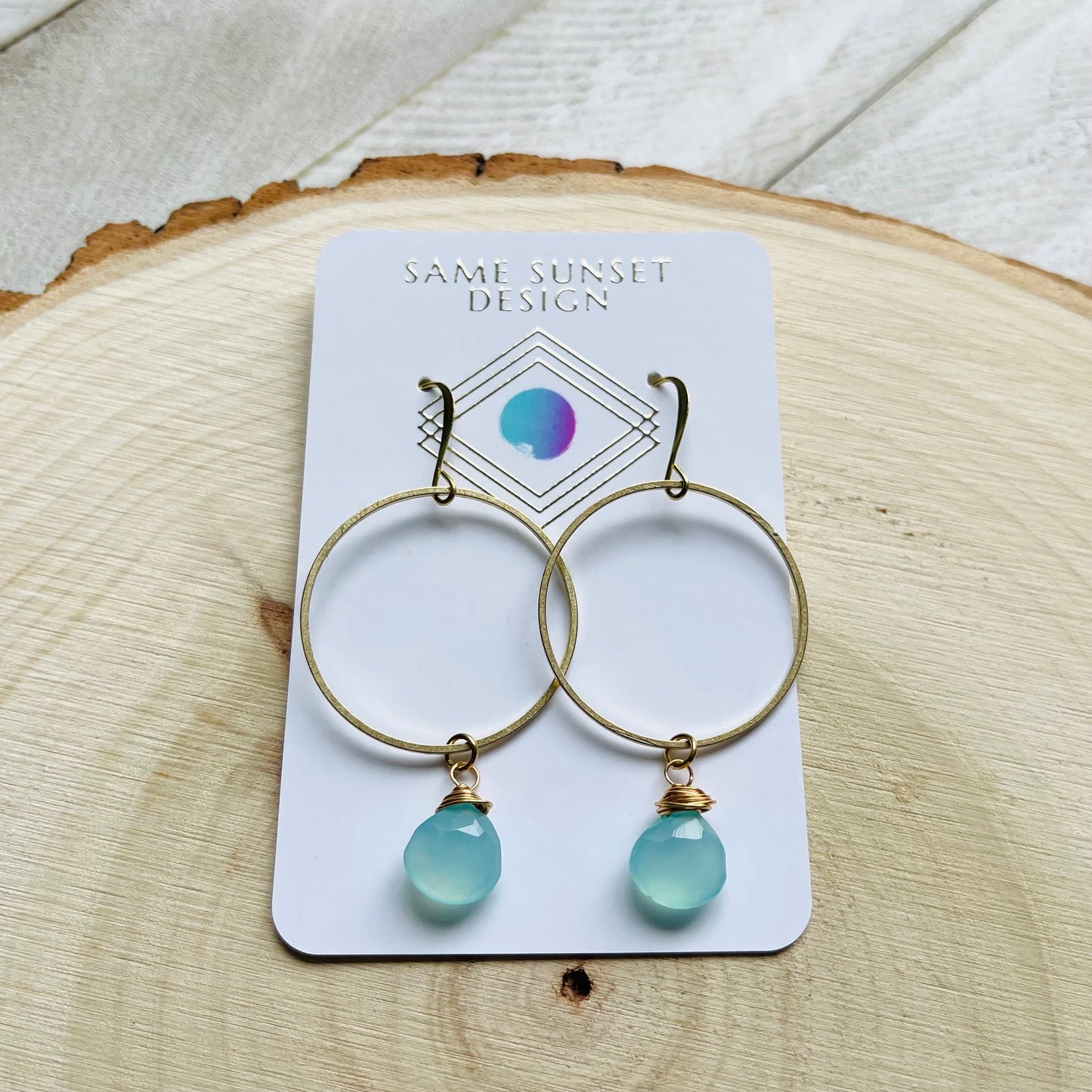 Aqua Chalcedony Hoop Earrings