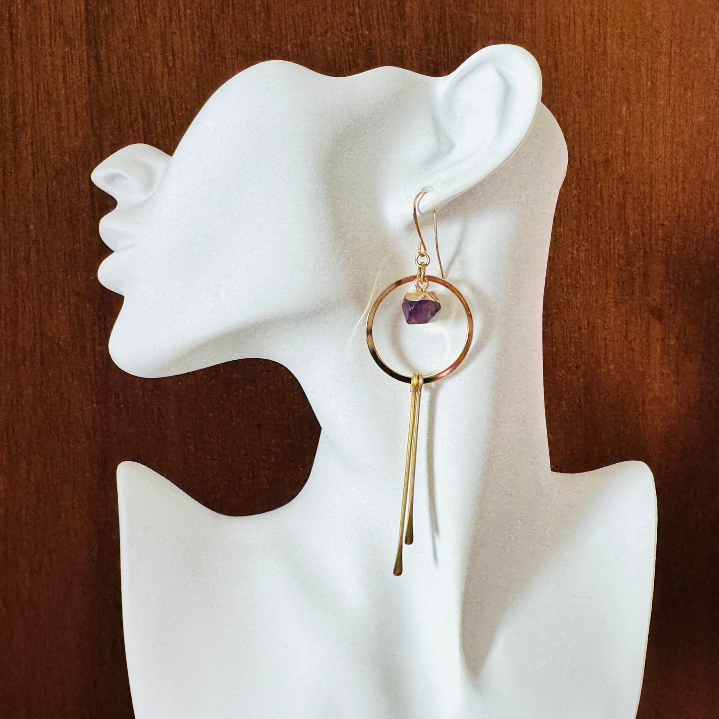 Amethyst Hoop Fringe Earrings