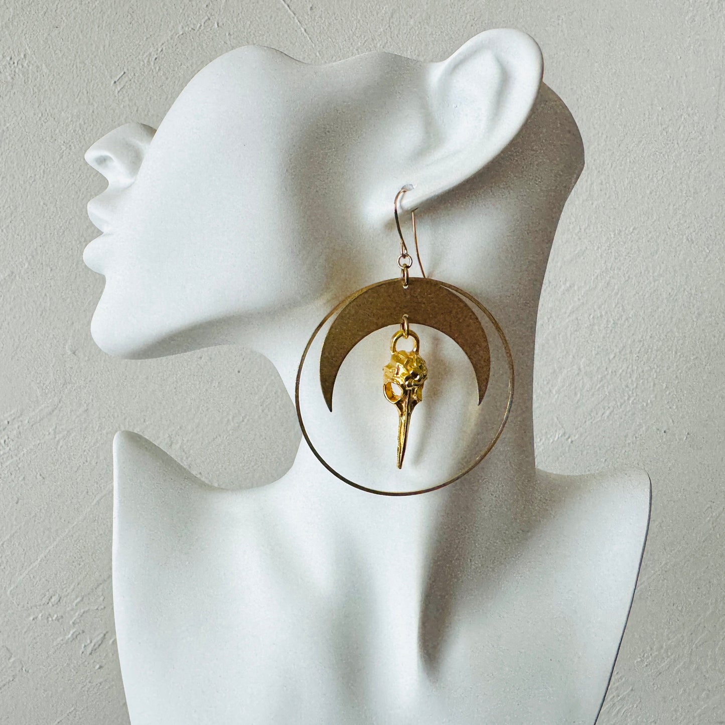Bird Skull Moon Earrings