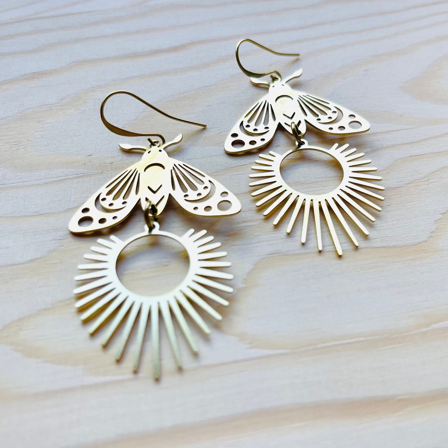 Brass Moth Earrings