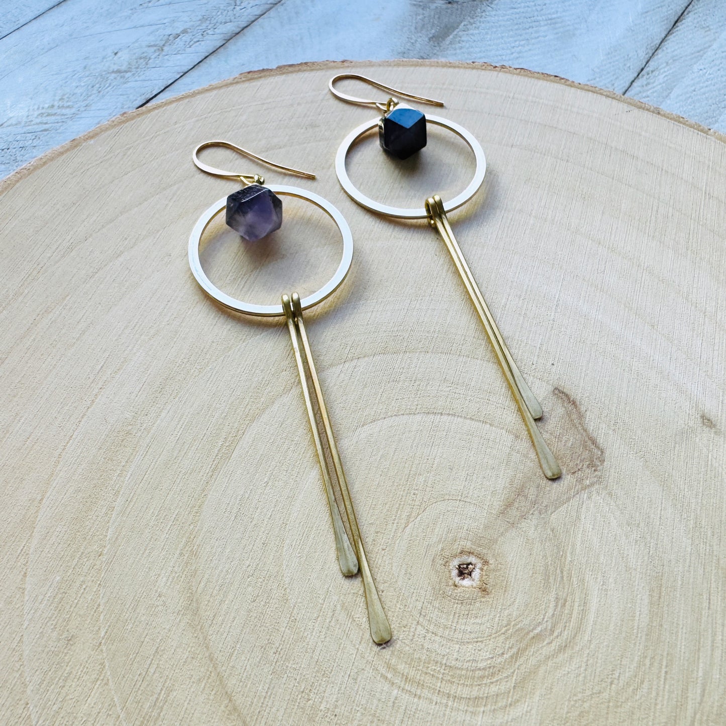Amethyst Hoop Fringe Earrings