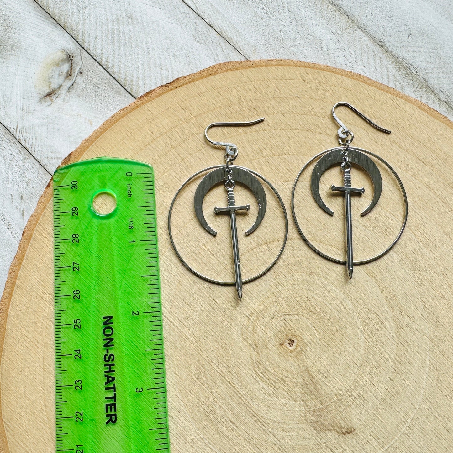 Stainless Steel Sword Moon Hoop Earrings