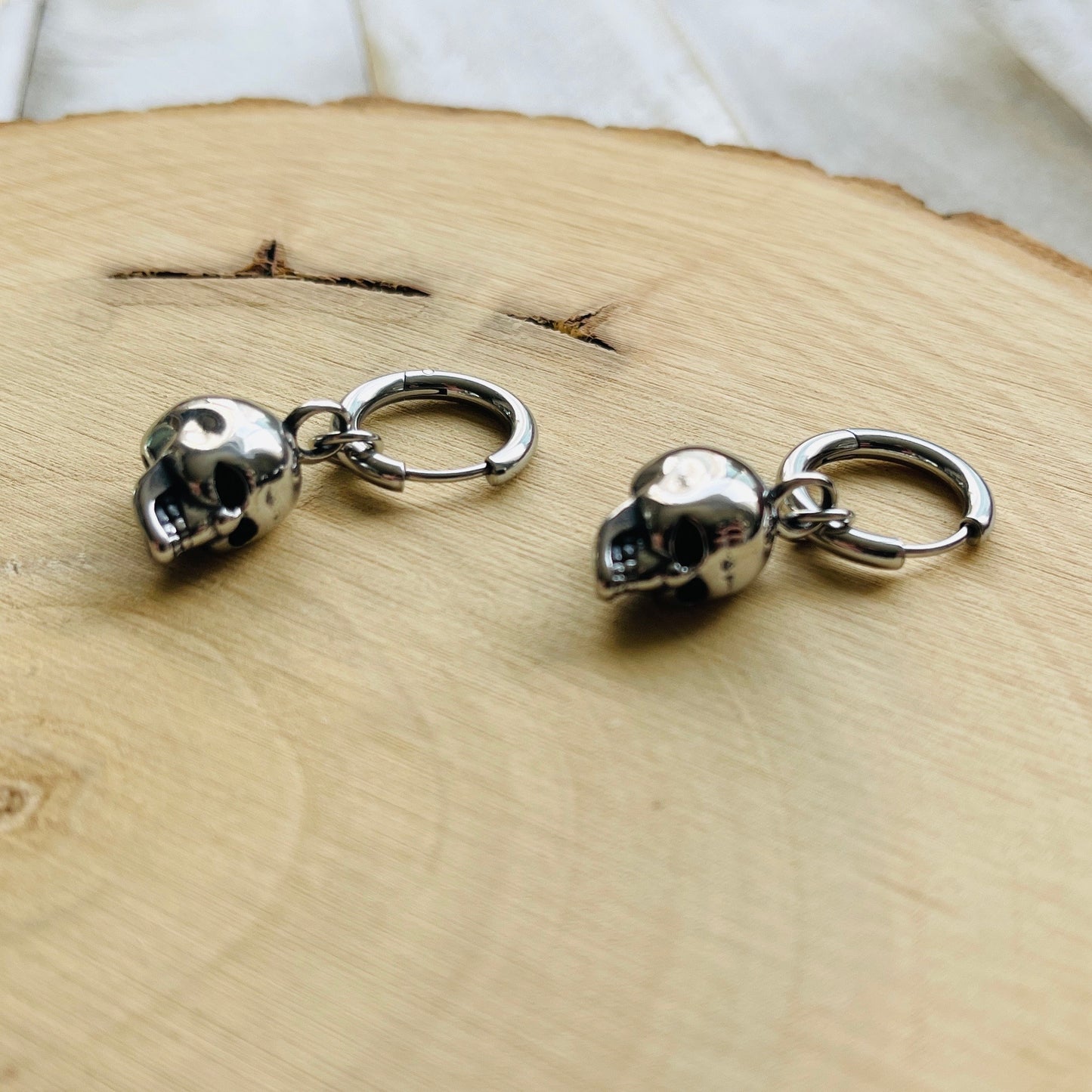 Silver Skull Huggie Hoop Earrings