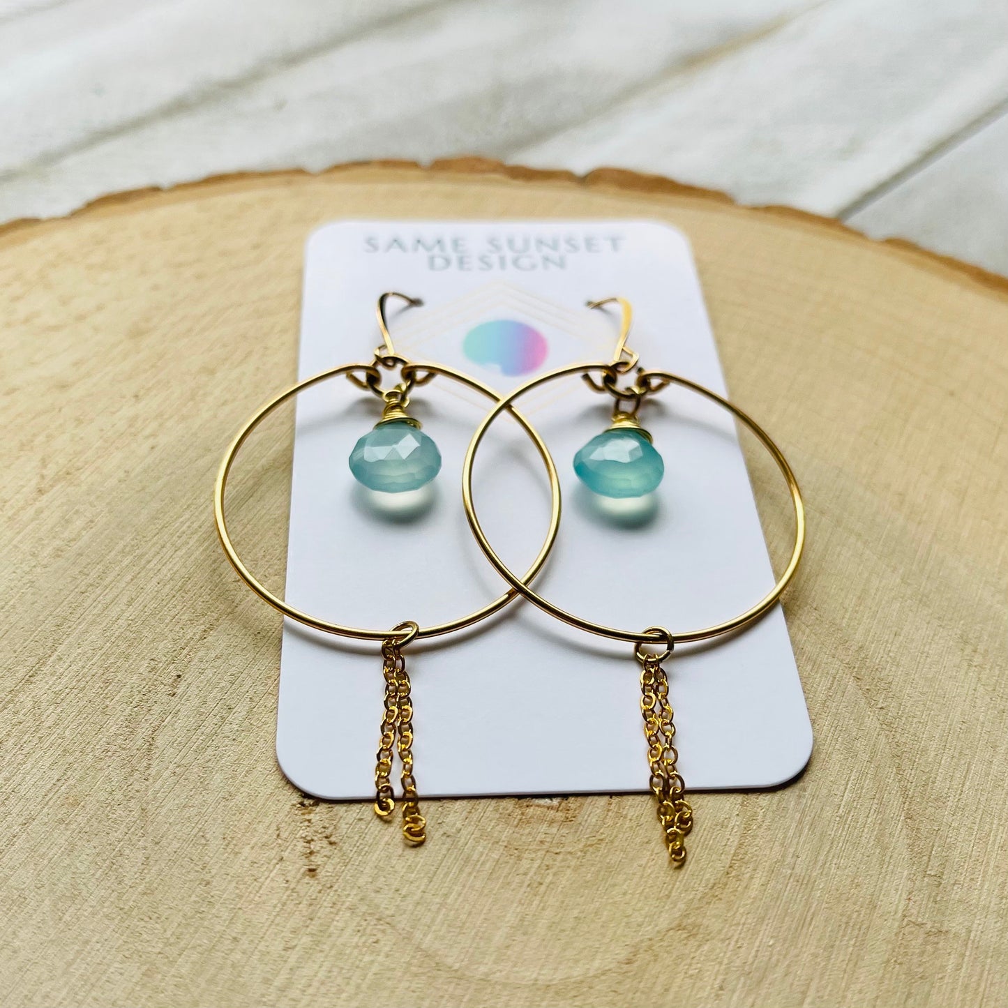 Aqua Chalcedony Hoop Earrings